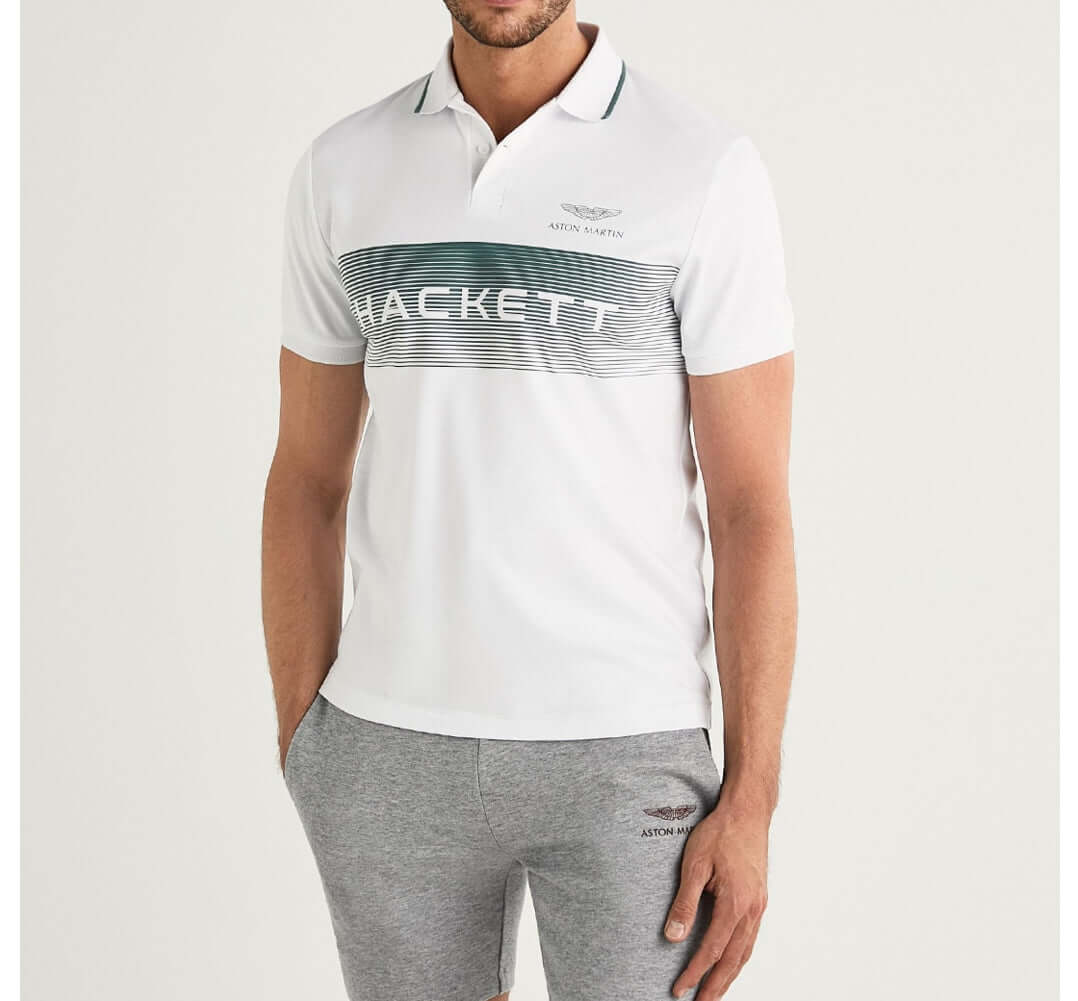 Hackett London Hackett White AMR Panel Logo Cotton Polo Shirt - Size: XS | Shop From The Mirage