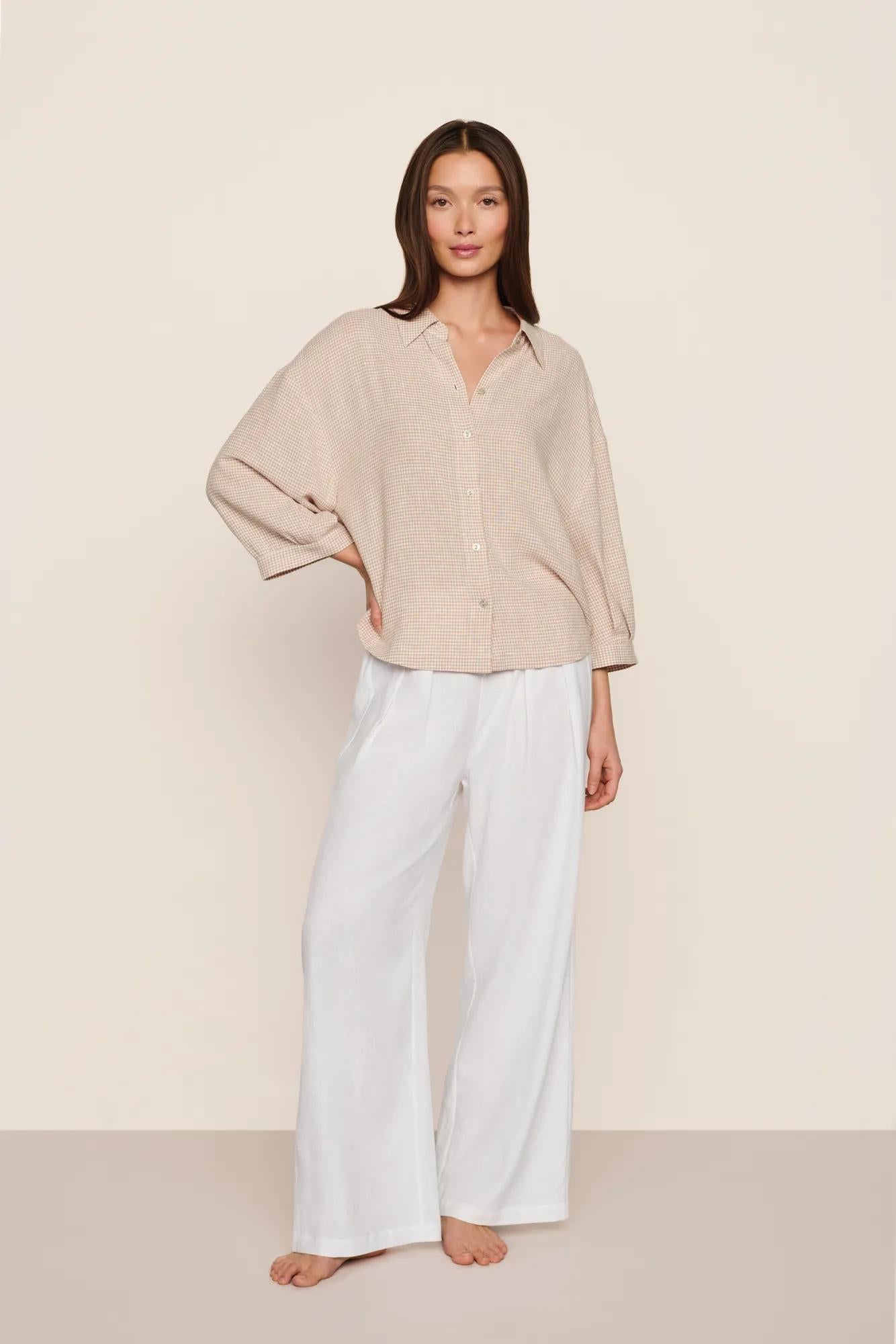 Linen Blend Relaxed Quarter Sleeve Top