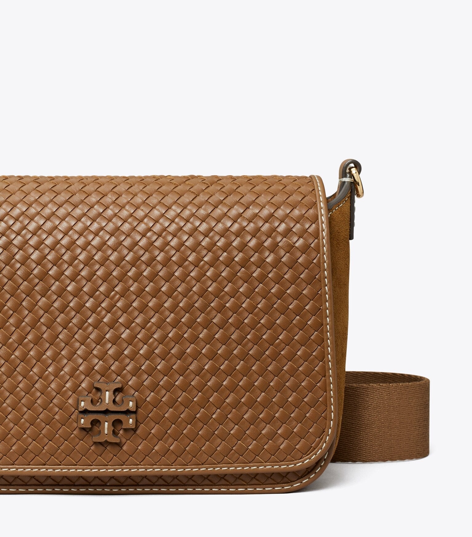 Leather Woven Flap Crossbody