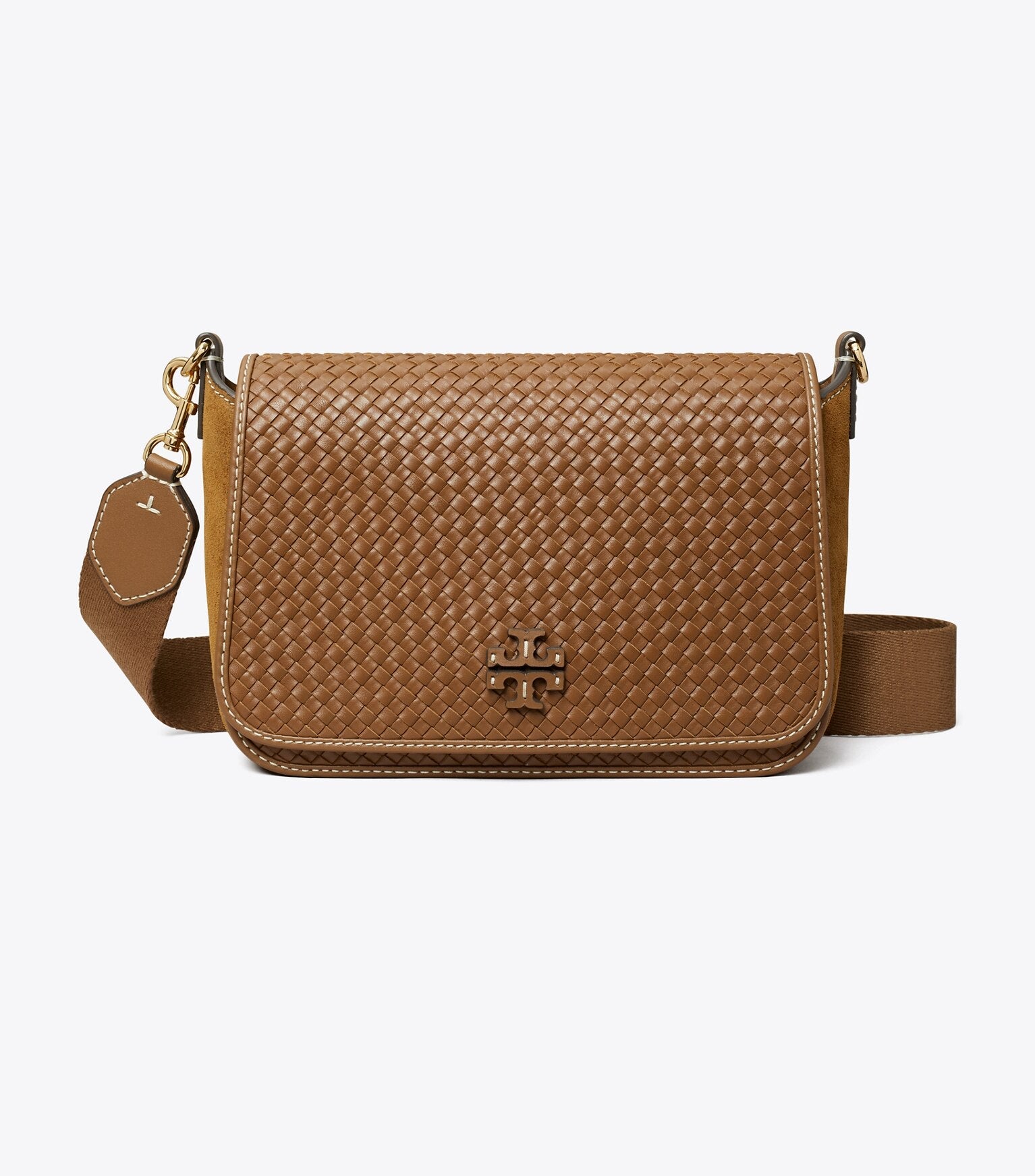 Leather Woven Flap Crossbody