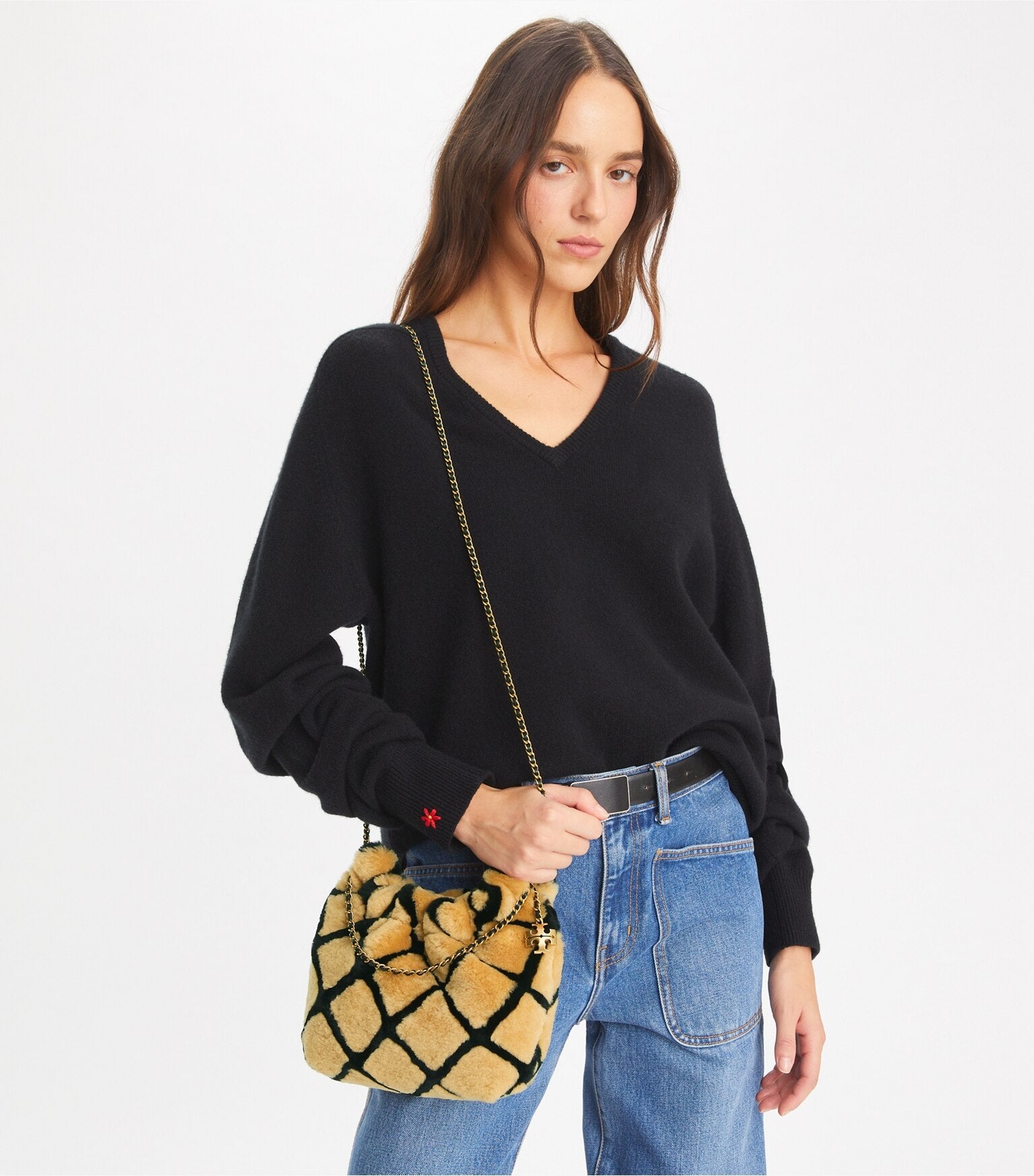 Mini Fleming Shearling Hobo Bag