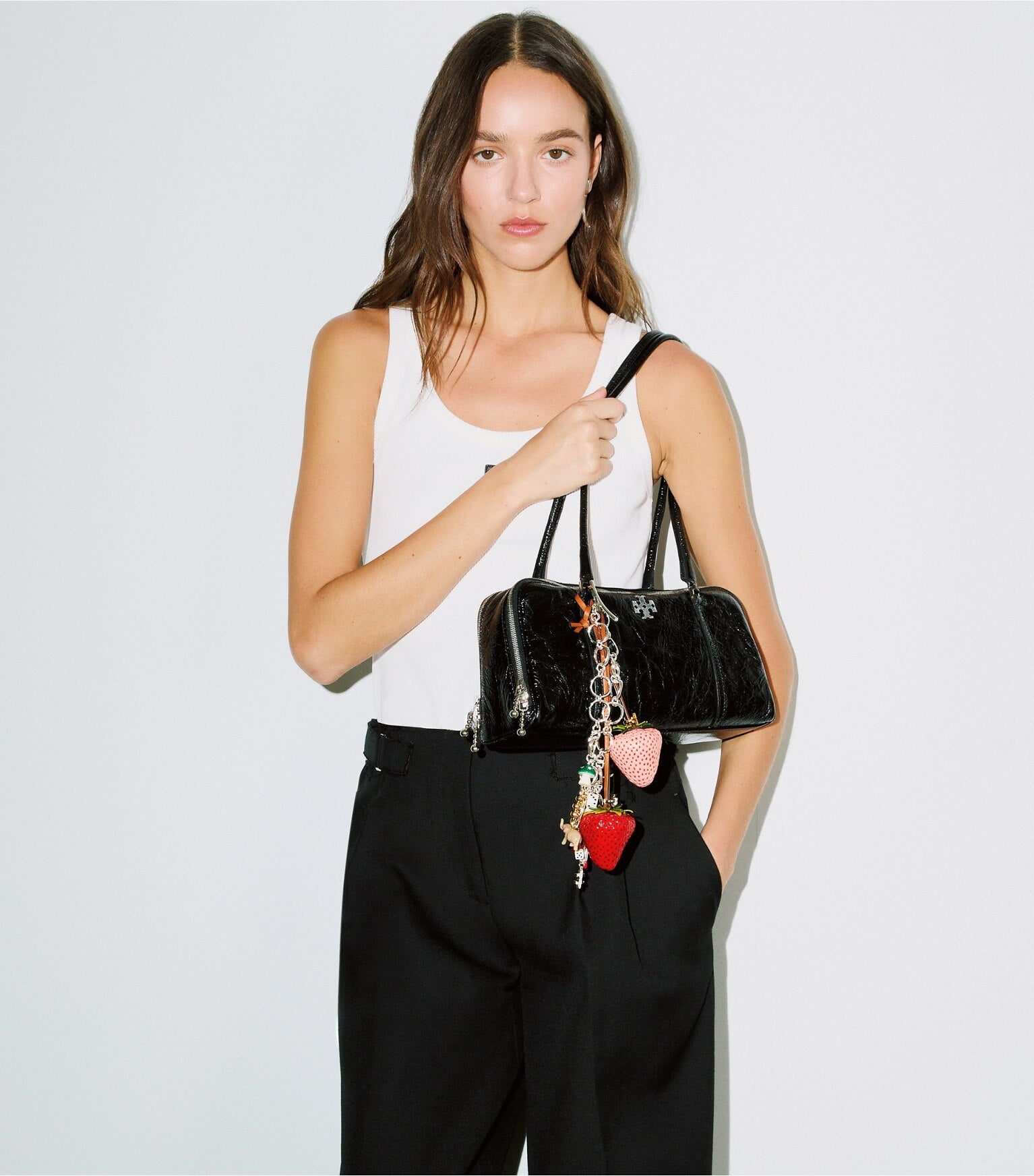 Small Crinkle Leather Marshmallow Satchel