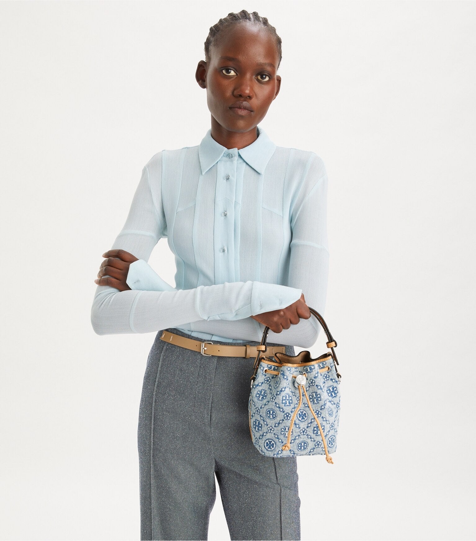 T Monogram Denim Mini Bucket Bag