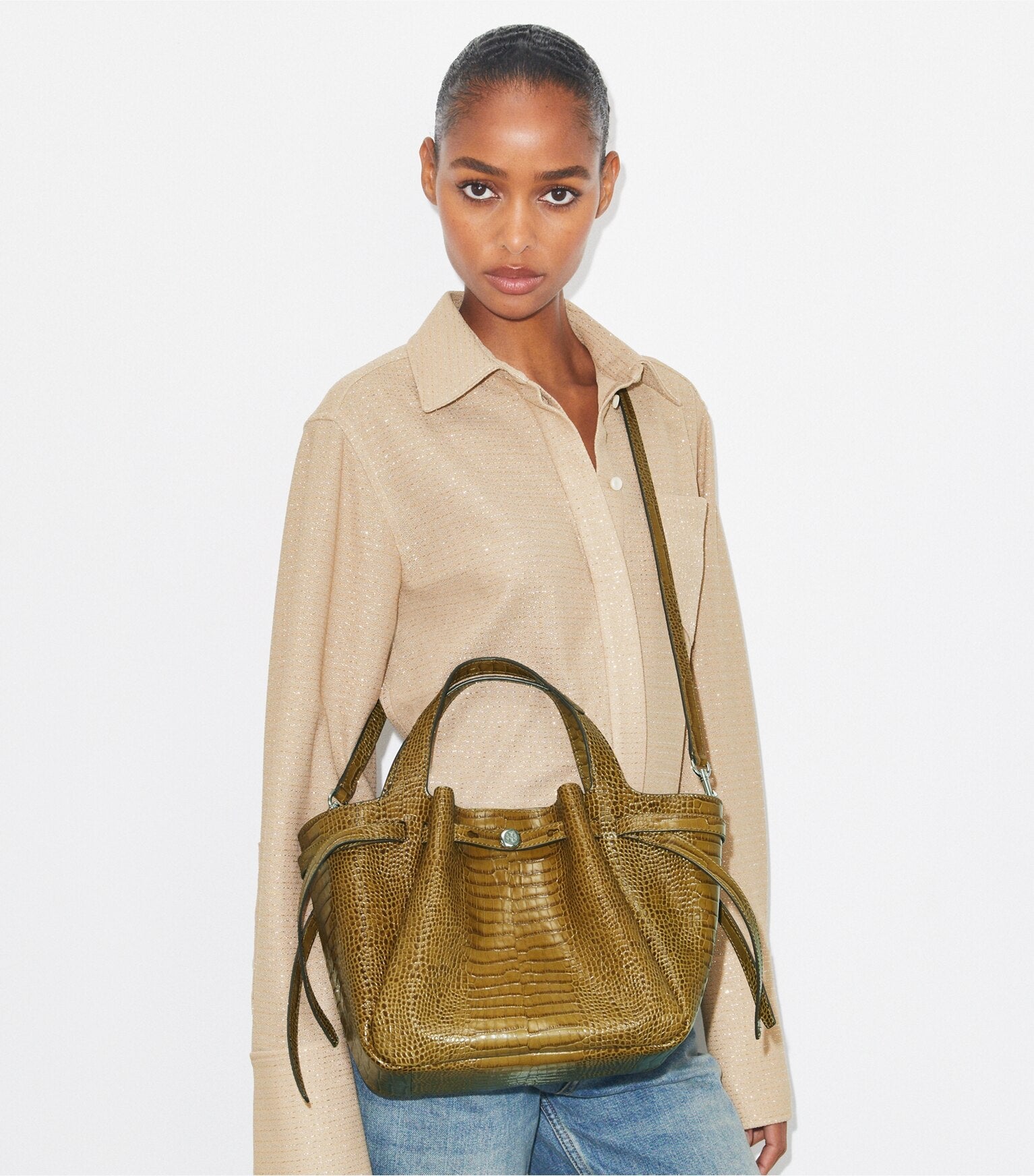 Small Romy Croc-Embossed Tote