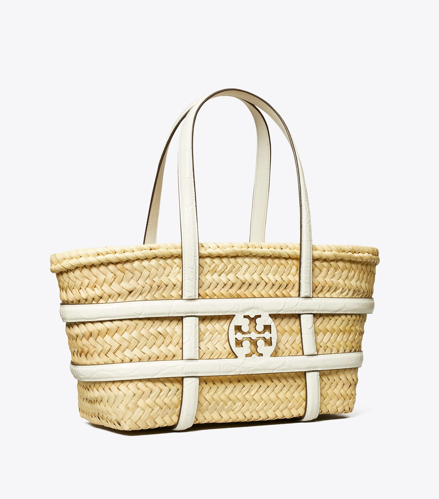 Small Ella Croc-Embossed Straw Basket