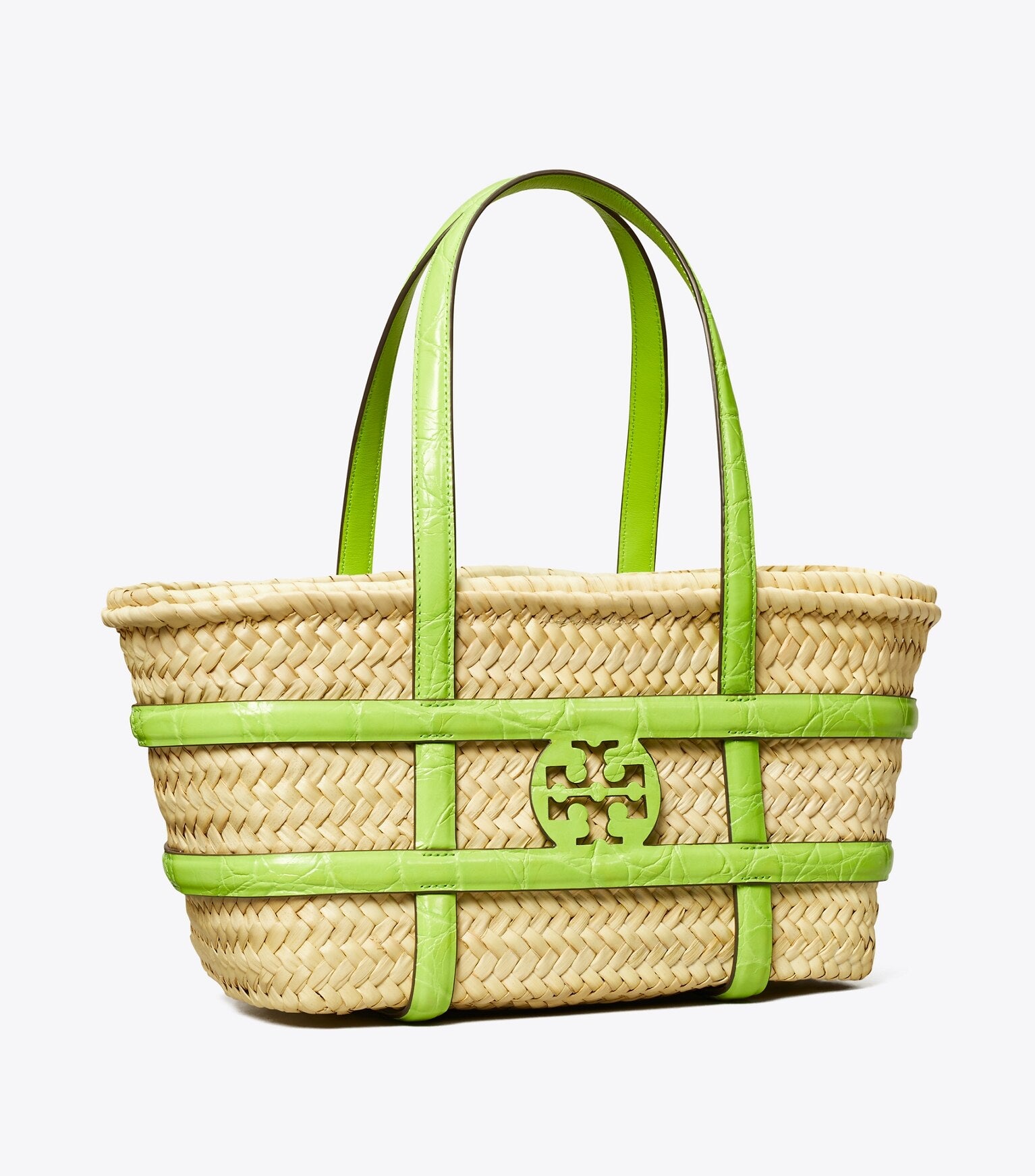 Small Ella Croc-Embossed Straw Basket