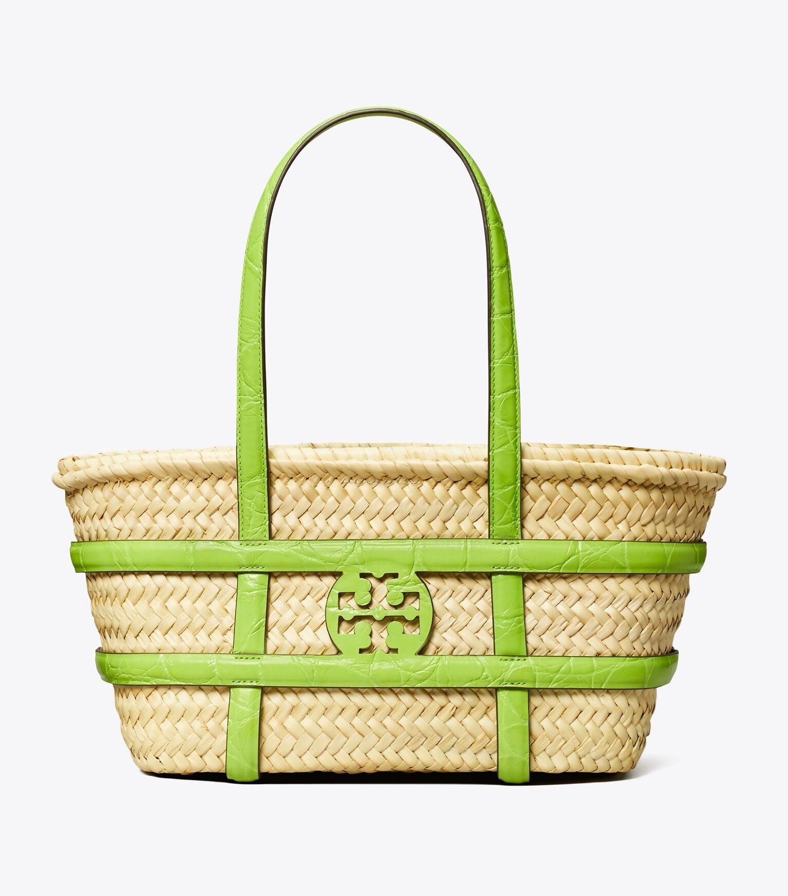 Small Ella Croc-Embossed Straw Basket