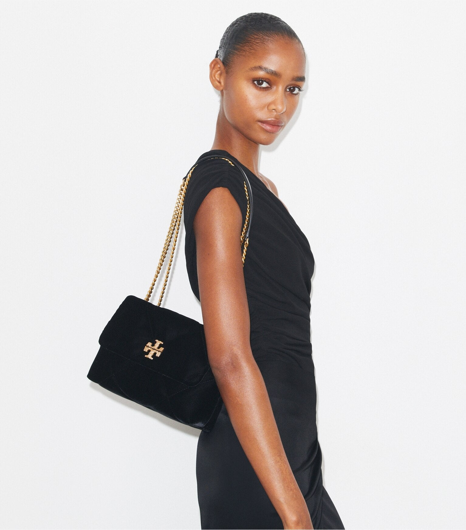Small Kira Diamond Quilt Velvet Pavé Shoulder Bag