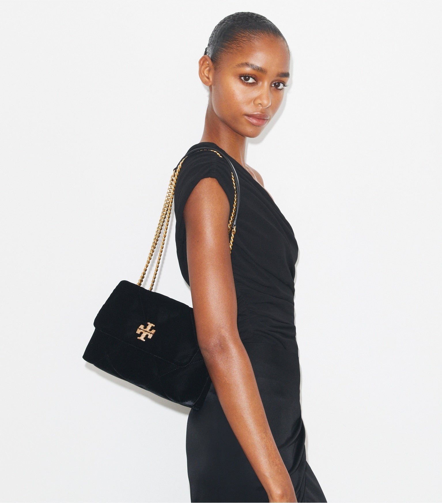 Small Kira Diamond Quilt Velvet Pavé Shoulder Bag