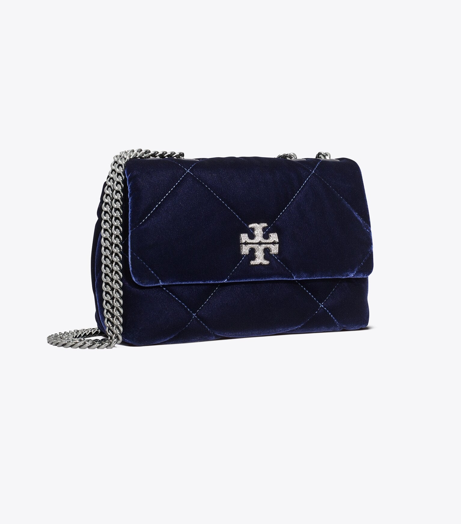 Small Kira Diamond Quilt Velvet Pavé Shoulder Bag
