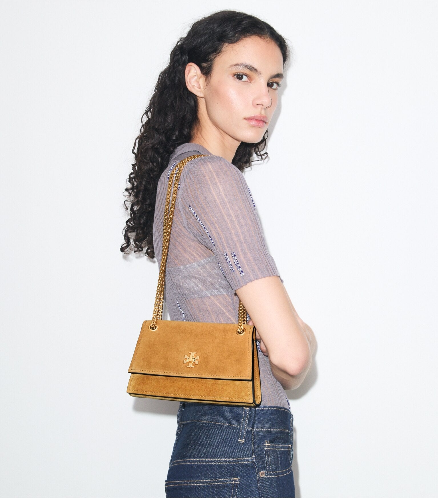 Mini Kira Turnlock Suede Shoulder Bag