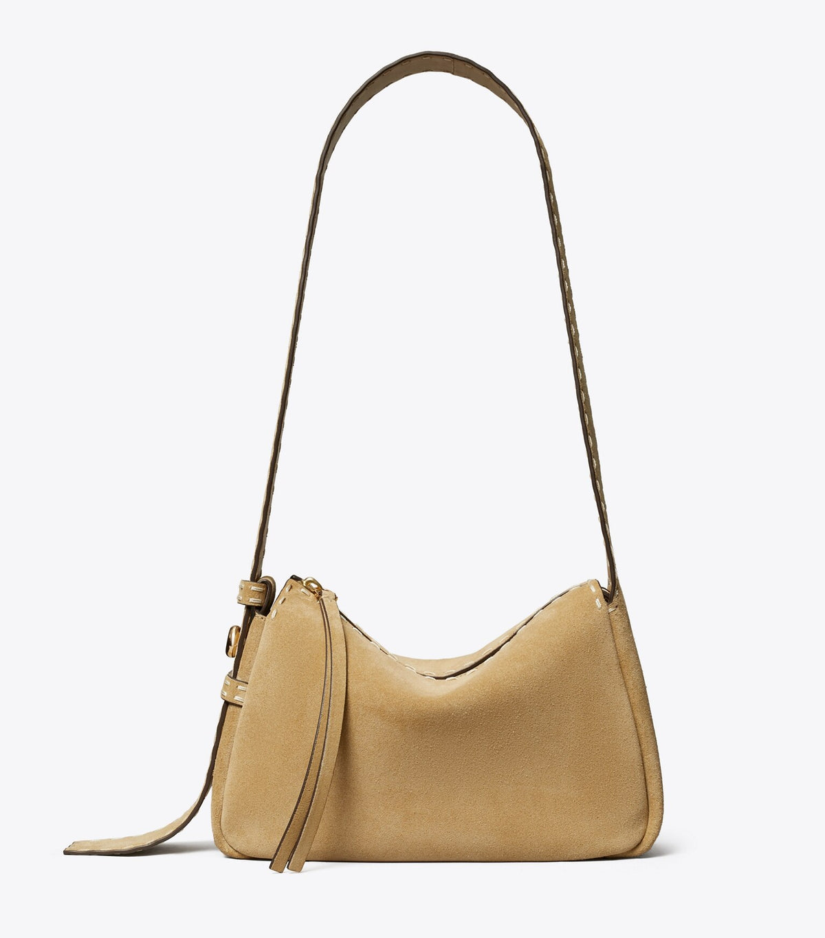 Small Romy Suede Pick Stitch Shoulder Bag