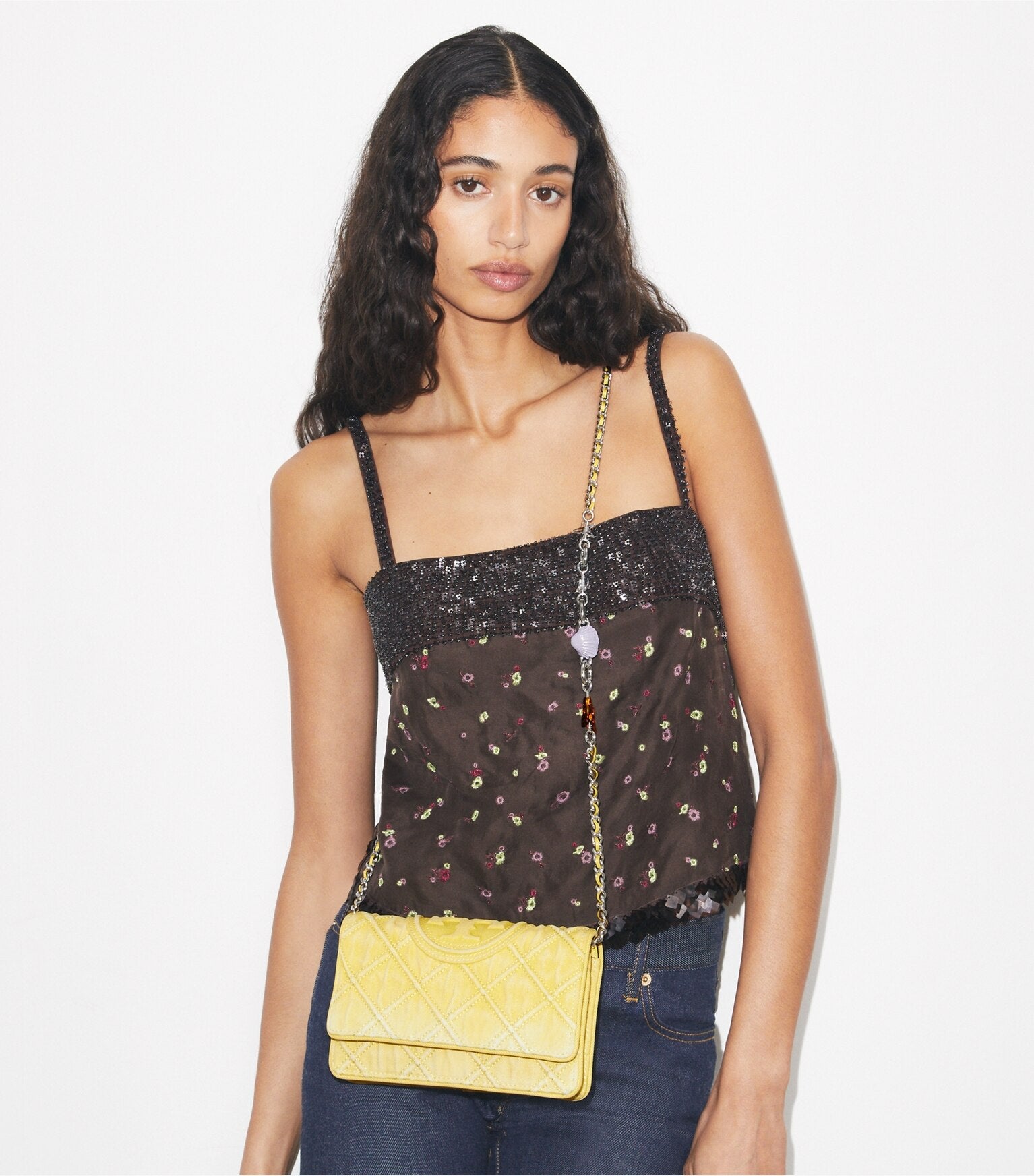 Fleming Denim Charm Chain Crossbody