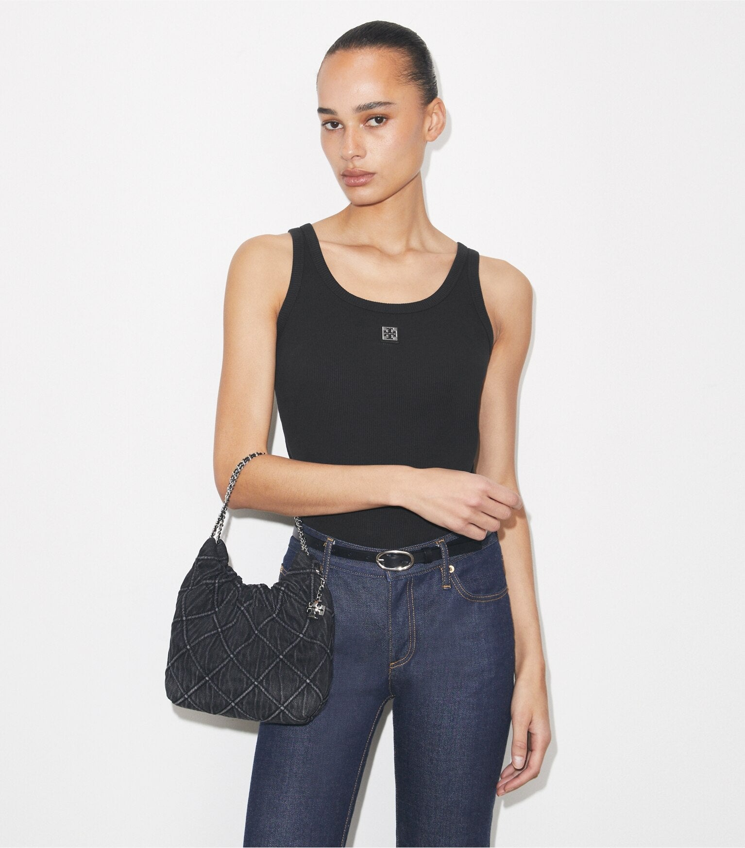 Mini Fleming Soft Denim Hobo Bag