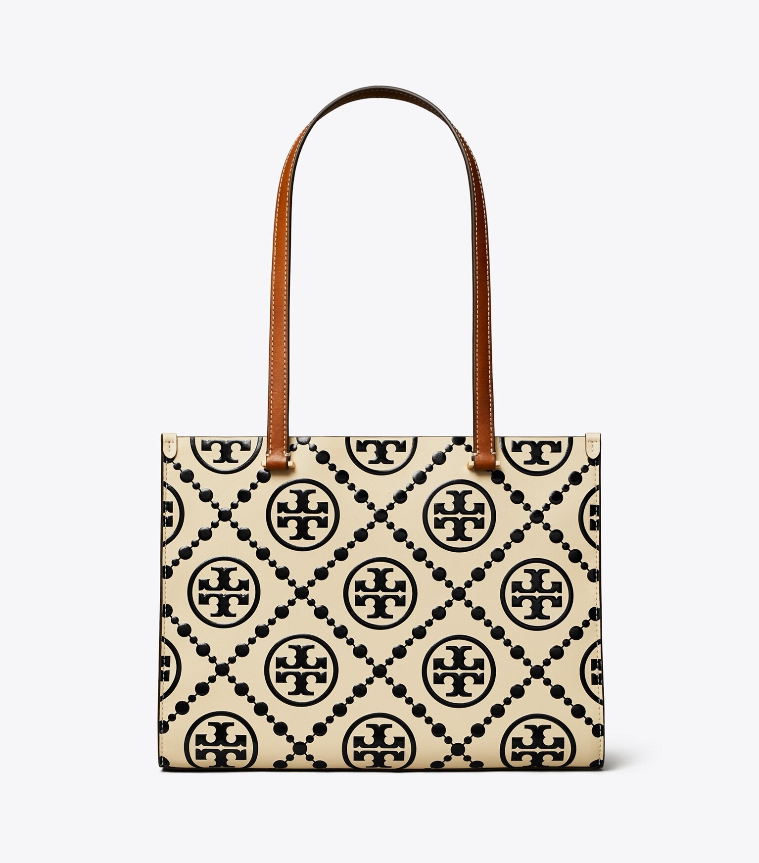 T Monogram Contrast Embossed Small Tote