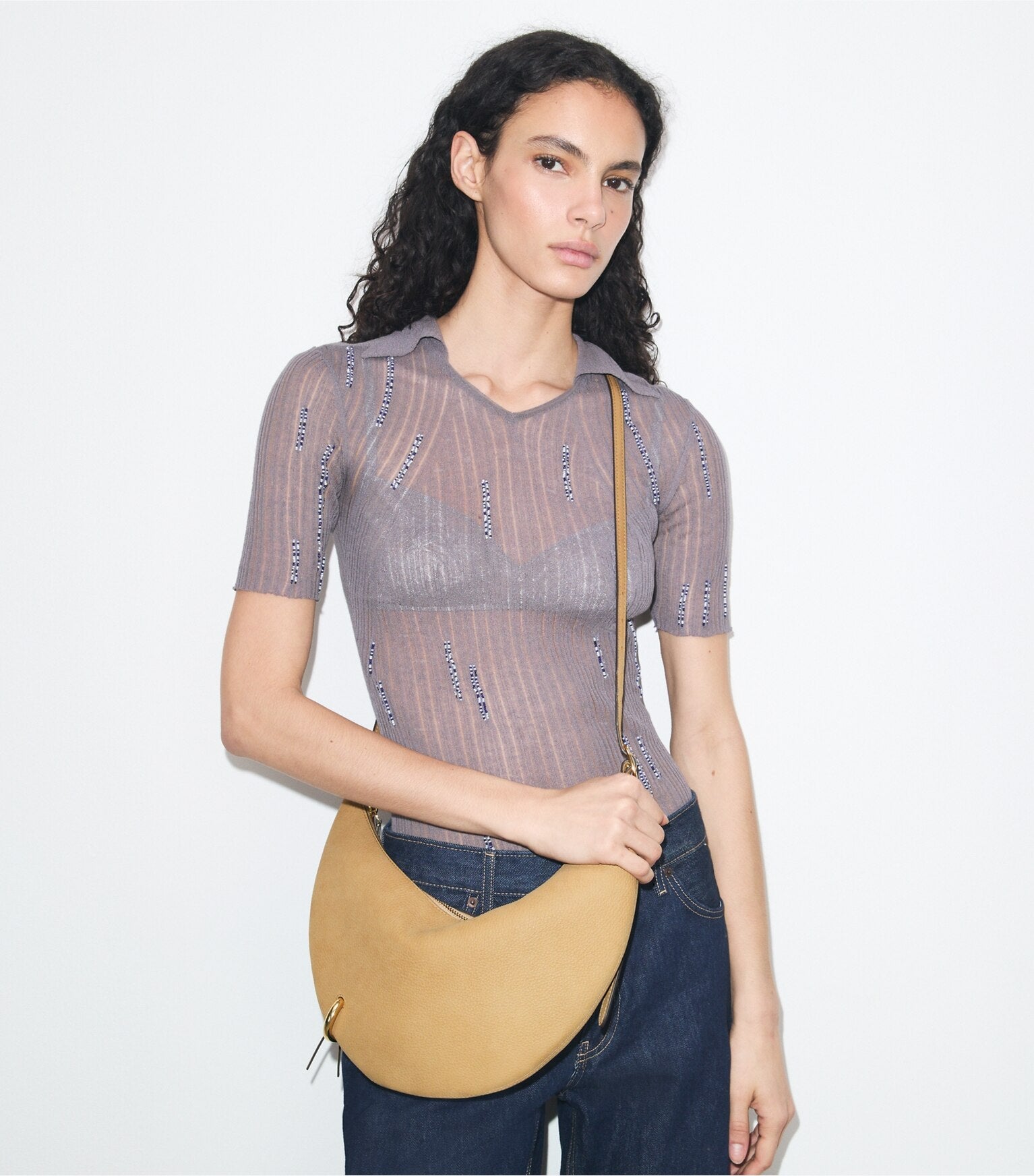 Pierced Nubuck Crossbody Bag