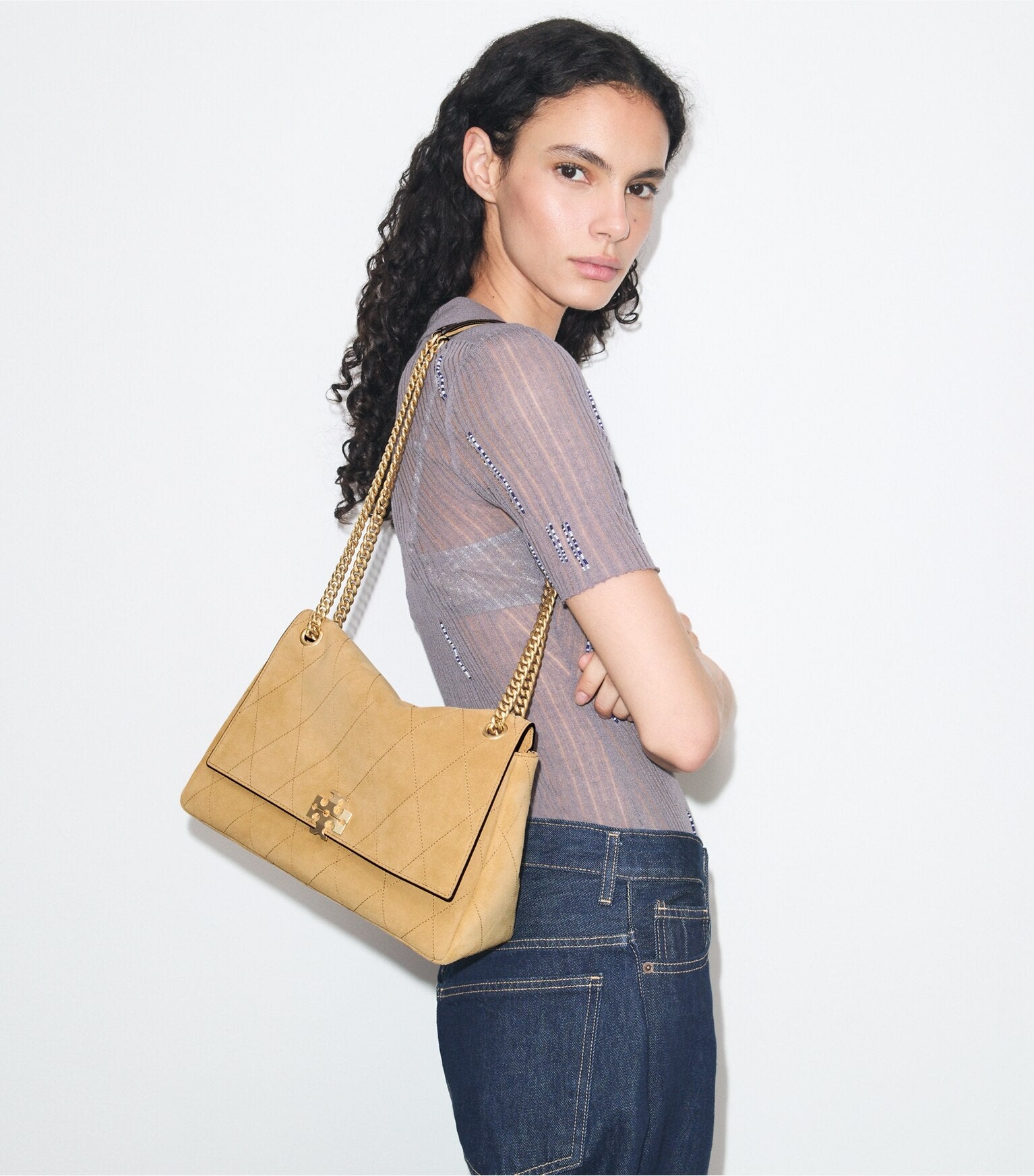 Charlie Quilted Suede Shoulder Bag