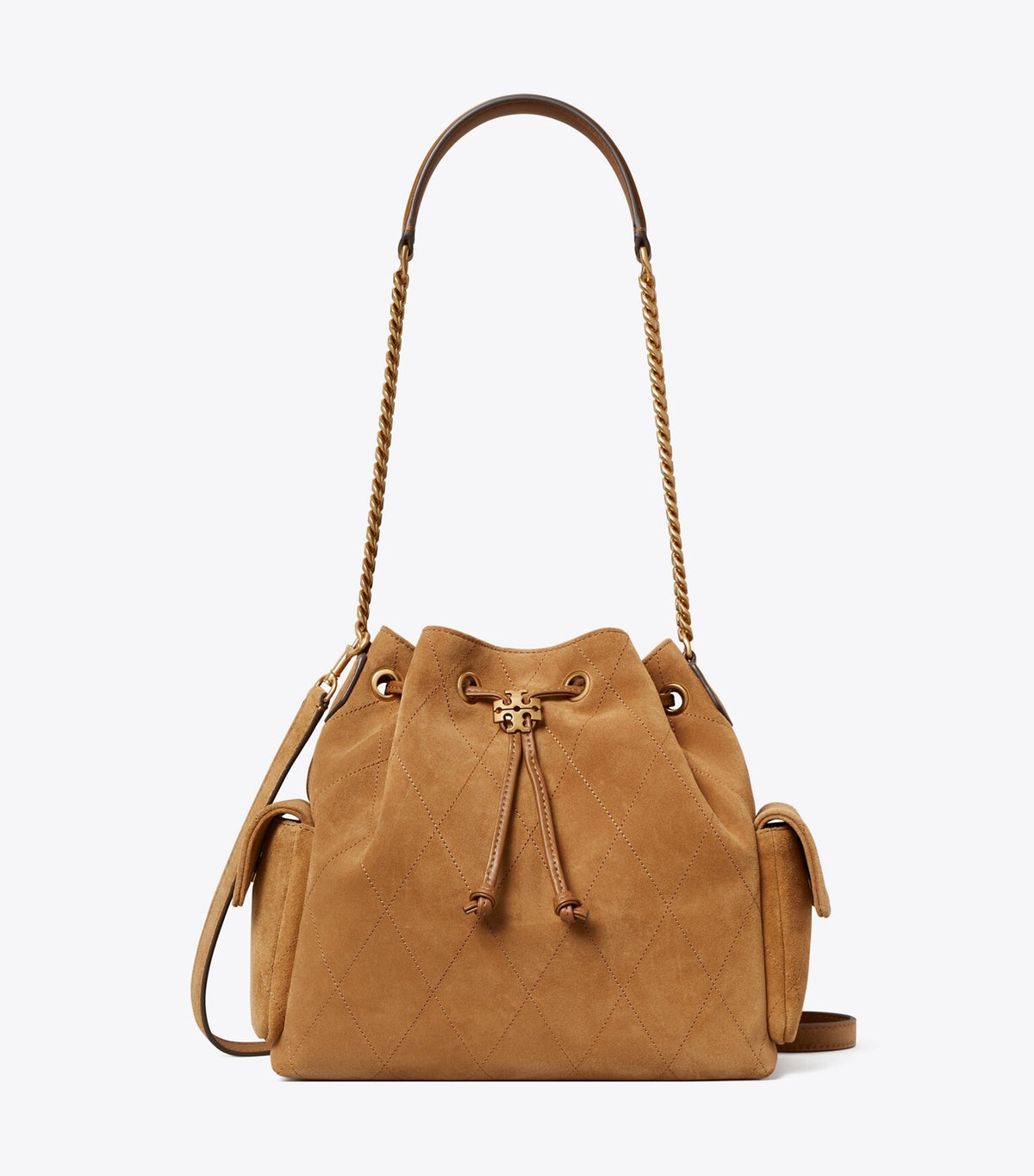 Charlie Quilted Suede Drawstring Shoulder Bag