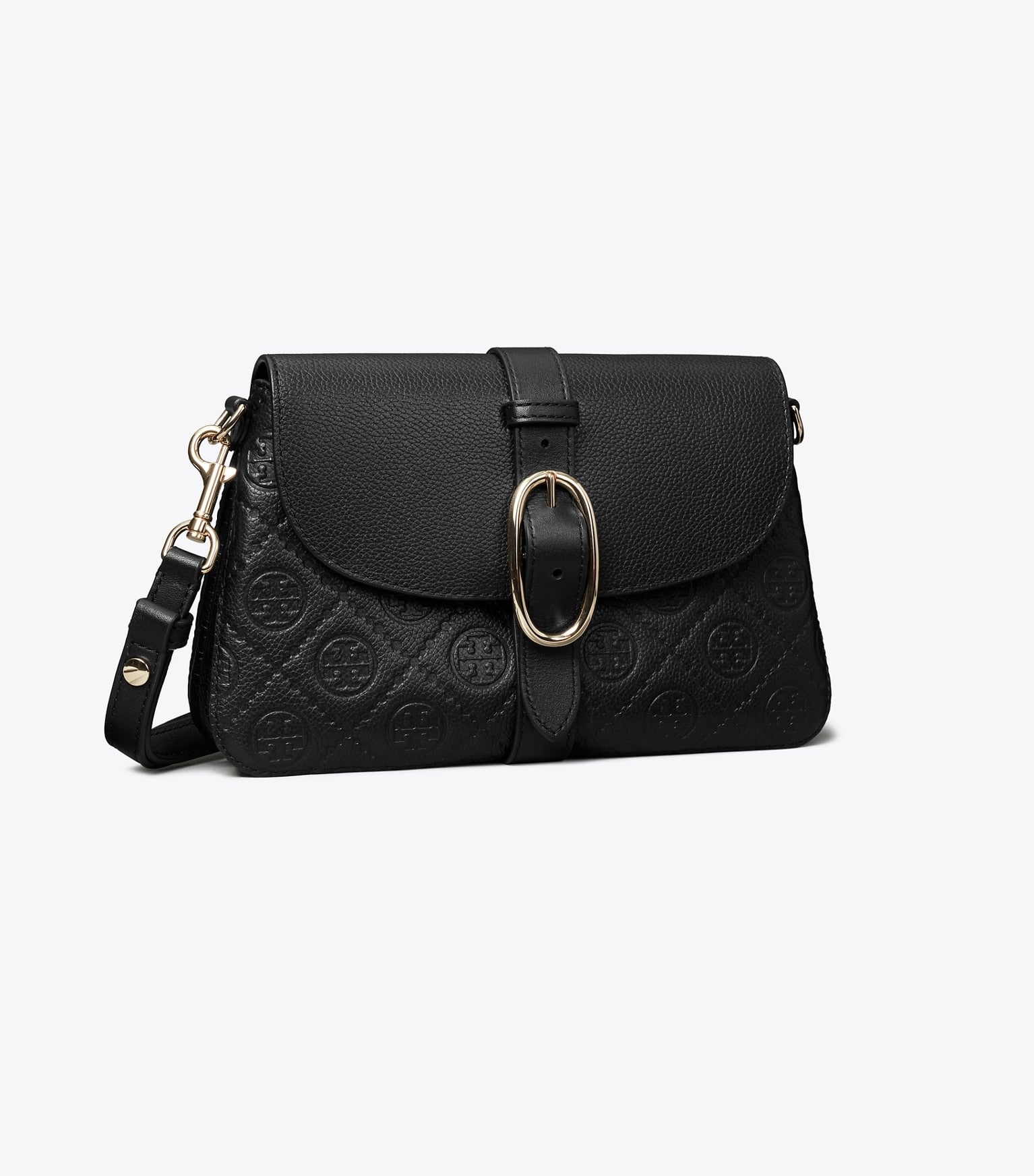 T Monogram Pebbled Soft Small Shoulder Bag