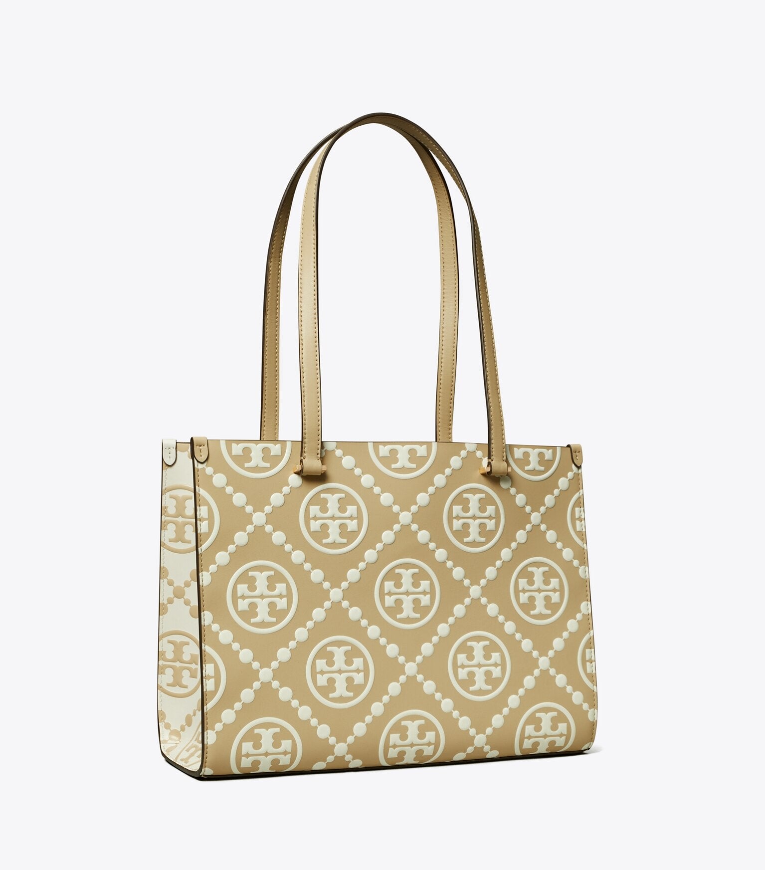 T Monogram Contrast Embossed Small Tote