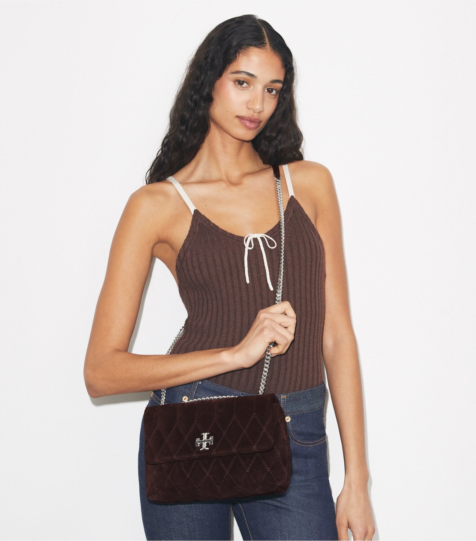 Small Kira Quilt Suede Shoulder Bag