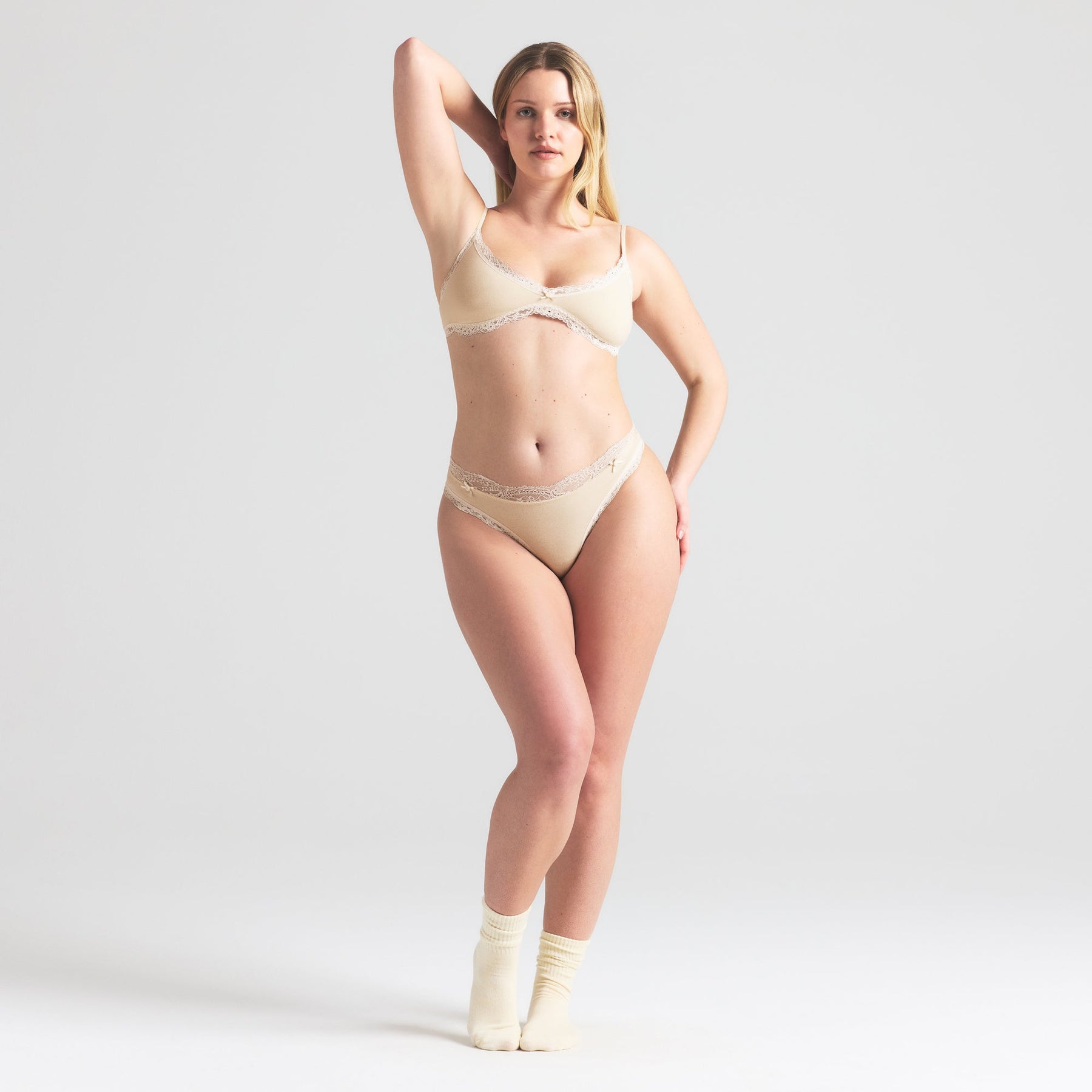 COTTON JERSEY LACE THONG | BUTTER