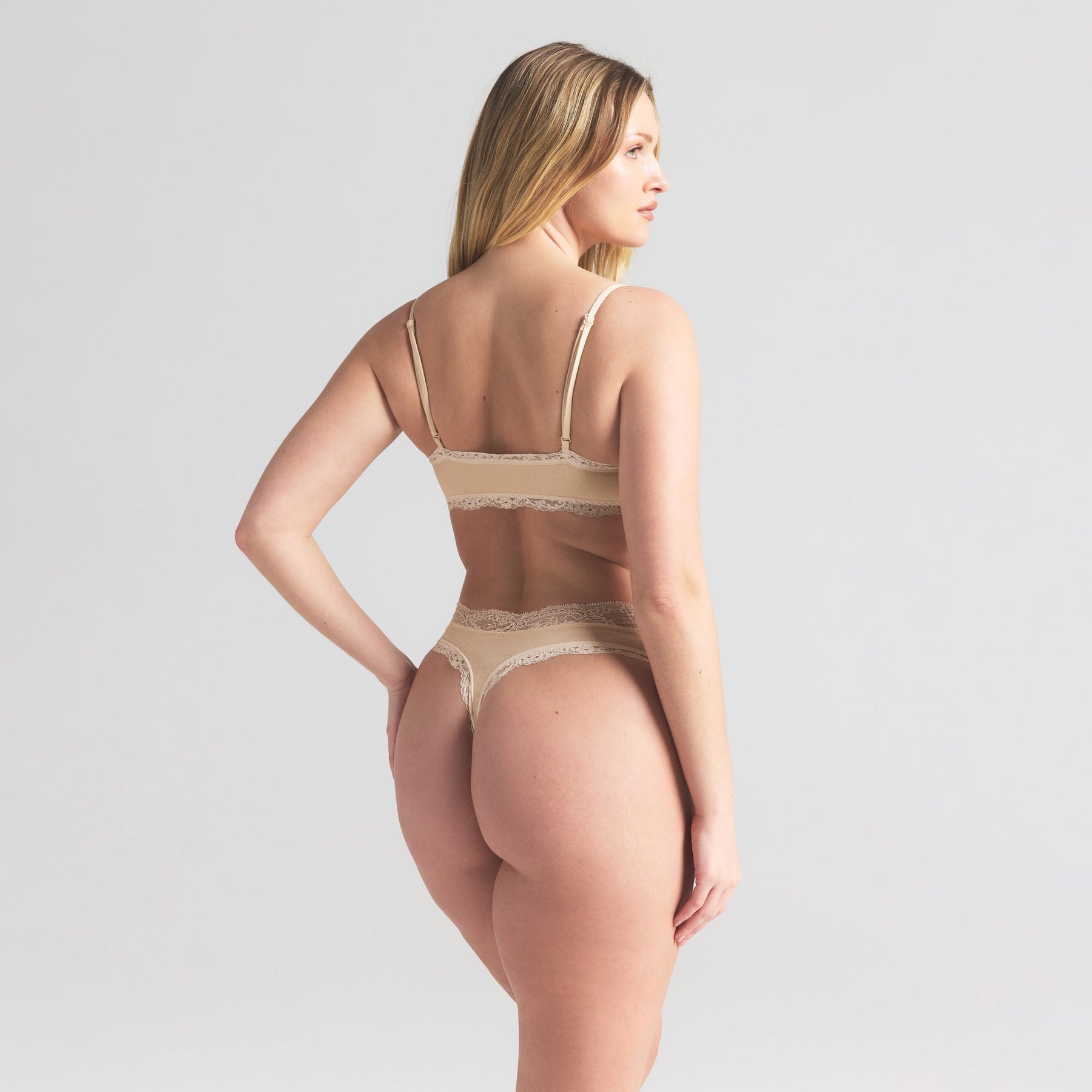 COTTON JERSEY LACE THONG | BUTTER
