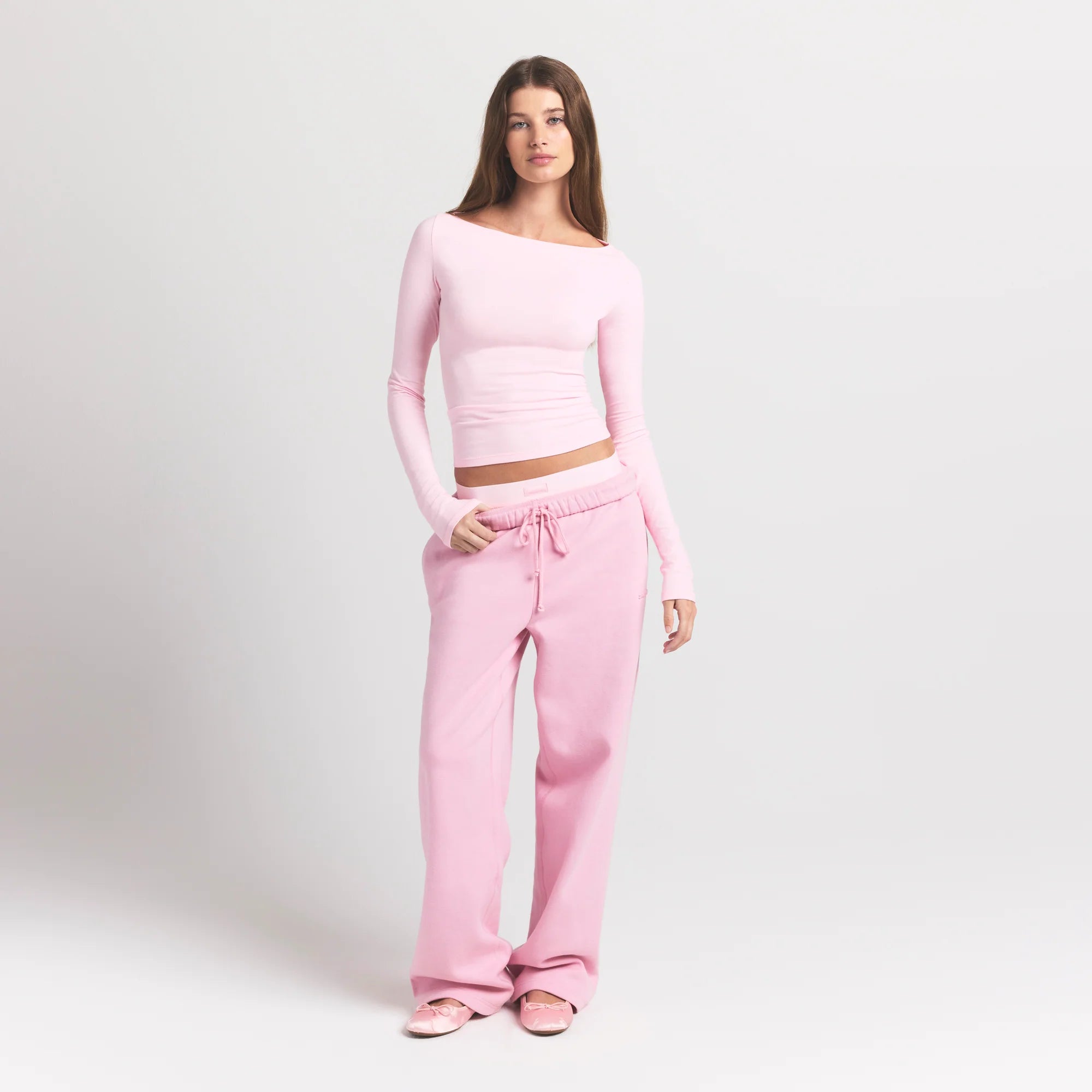 Cotton Jersey Long Sleeve Boatneck Top