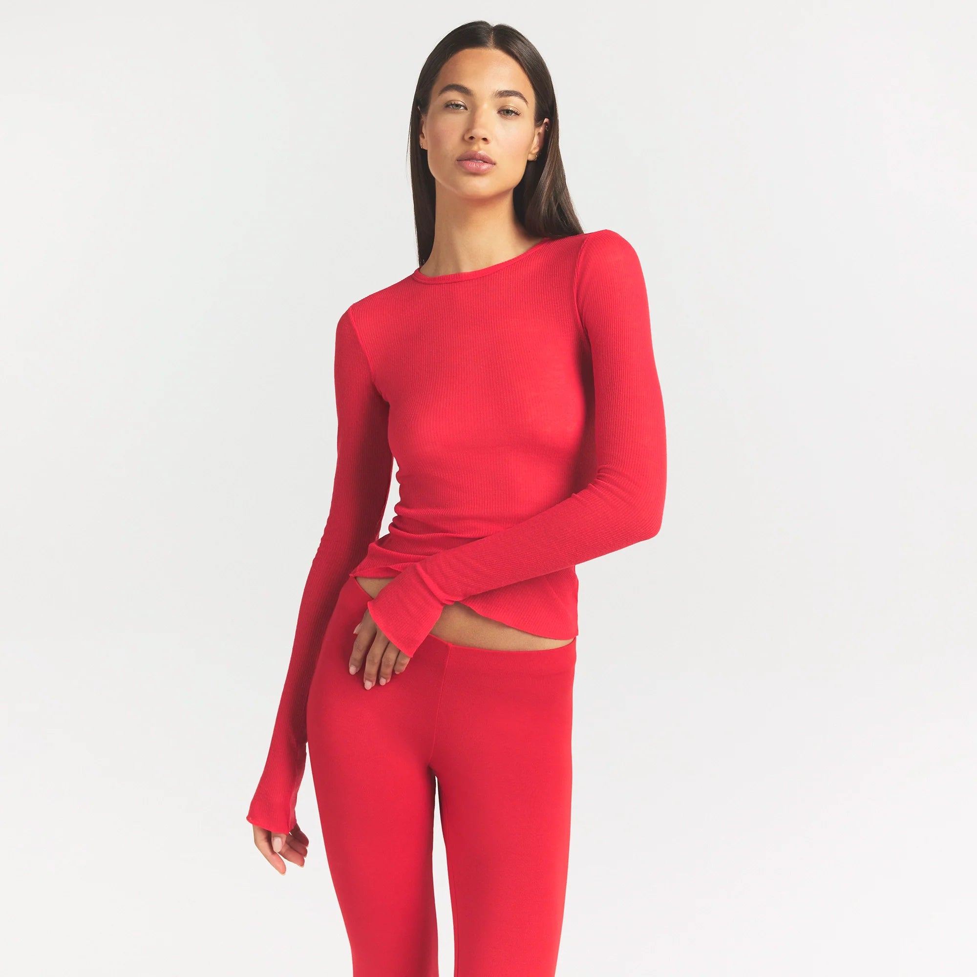 Sheer Rib Long Sleeve Top
