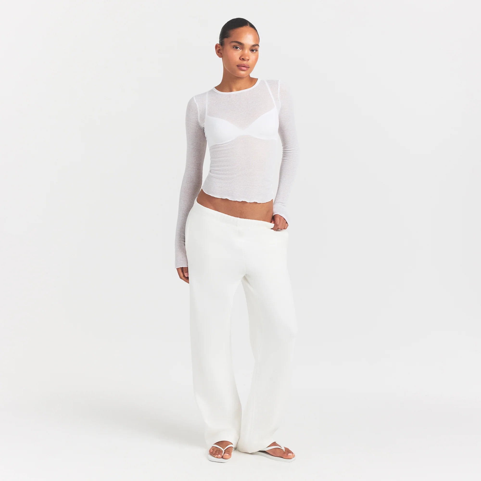 Sheer Rib Long Sleeve Top