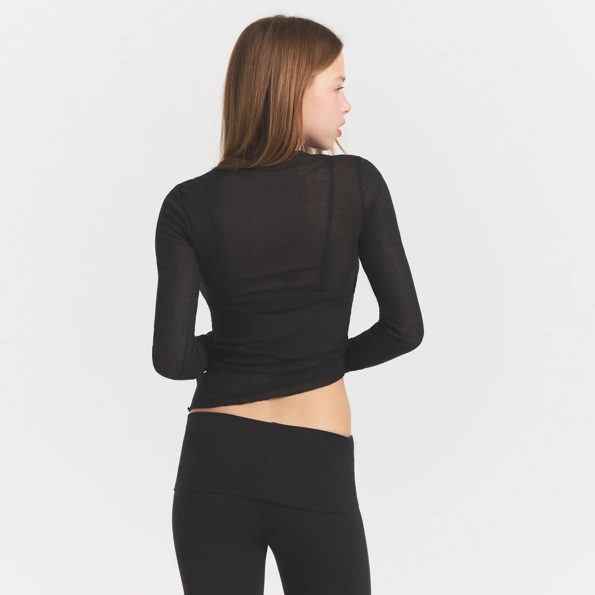 Sheer Rib Long Sleeve Top