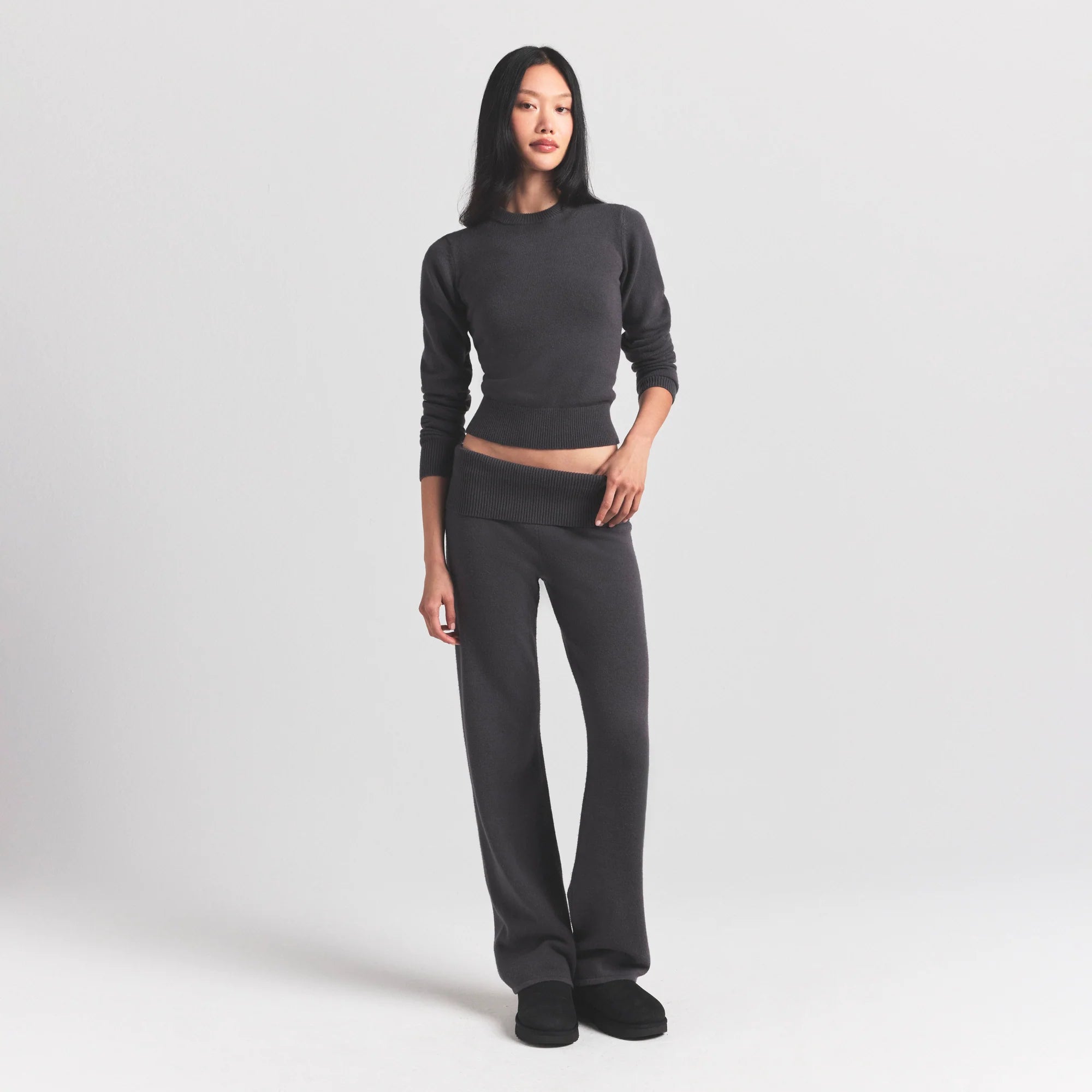 Sweater Knits Ribbed Long Sleeve Fitted Crew Neck