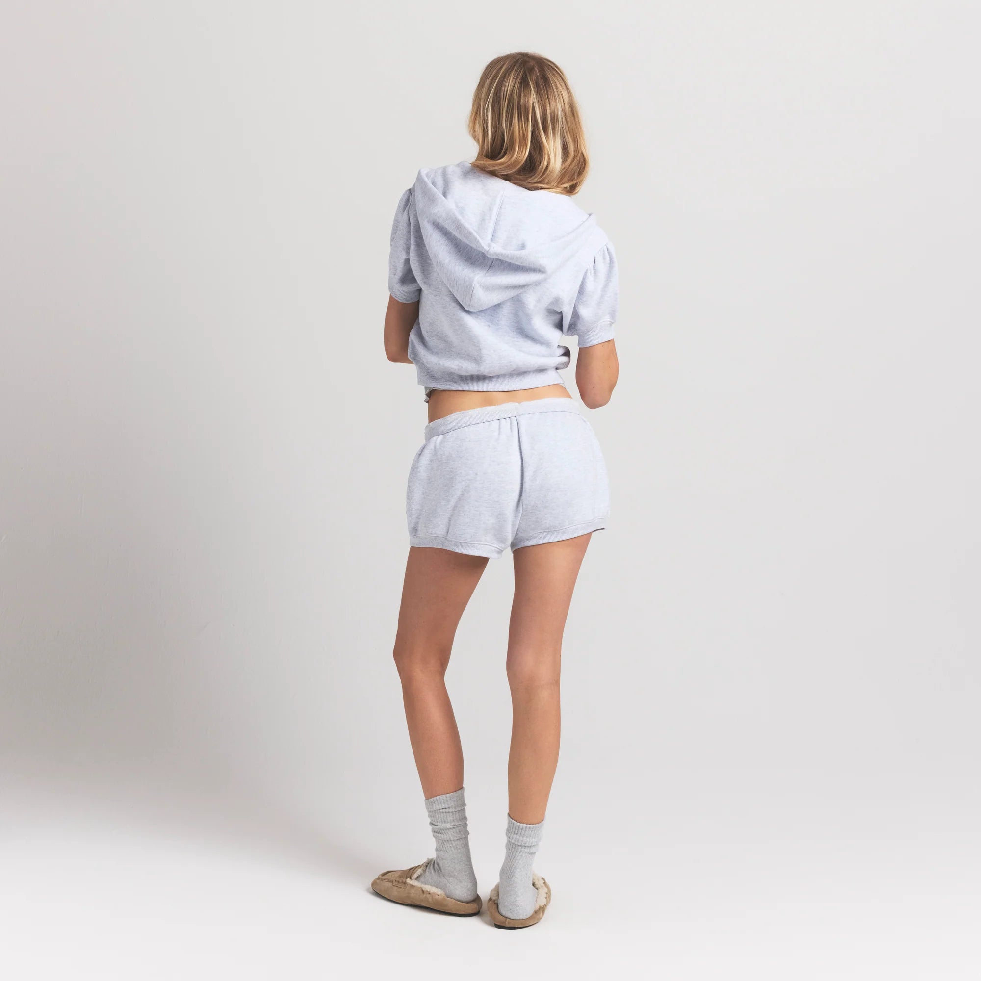 Cotton Fleece Bubble Sleeve Cropped Zip Up