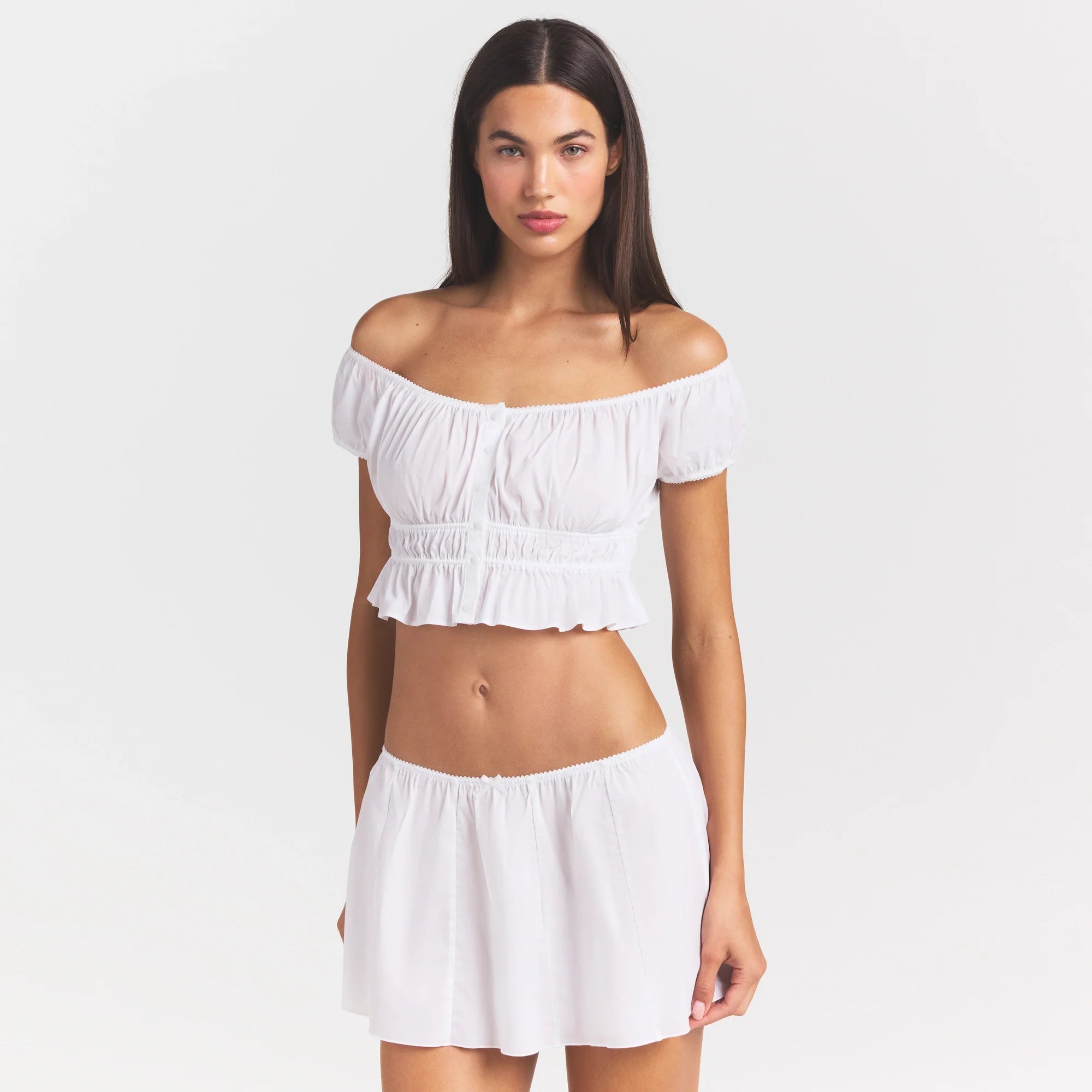 Poplin Apparel Off the Shoulder Top