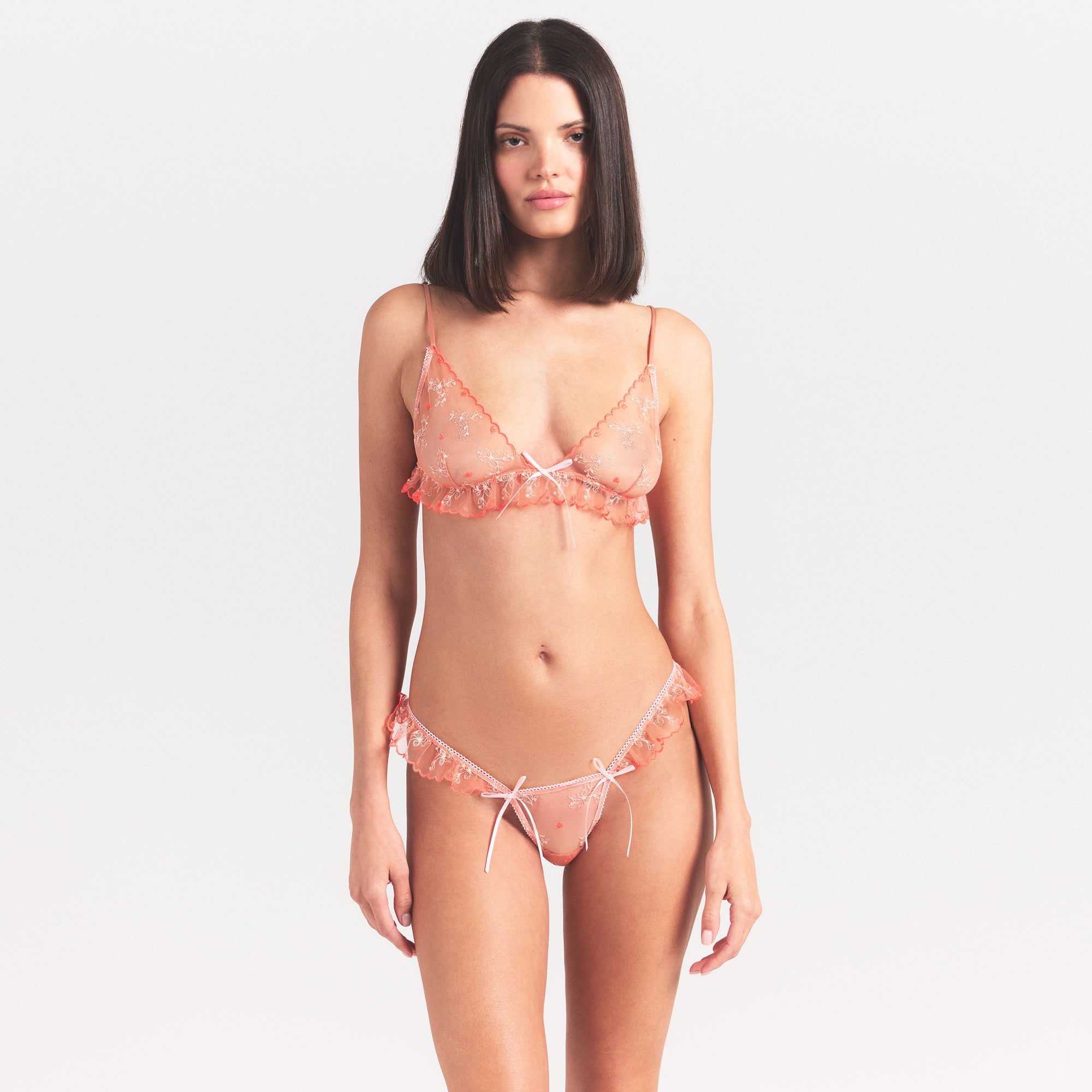 EMBROIDERED TULLE SKIMPY TRIANGLE BRALETTE | GUAVA HEART TULLE