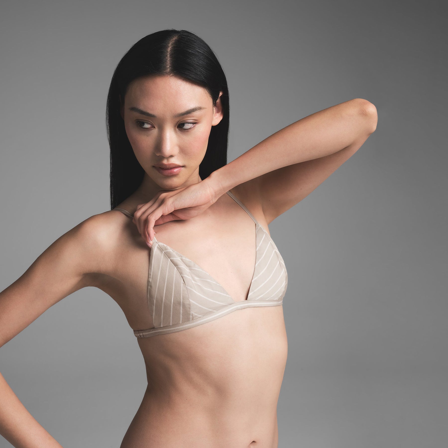 COTTON POPLIN TRIANGLE BRALETTE | STONE STRIPE
