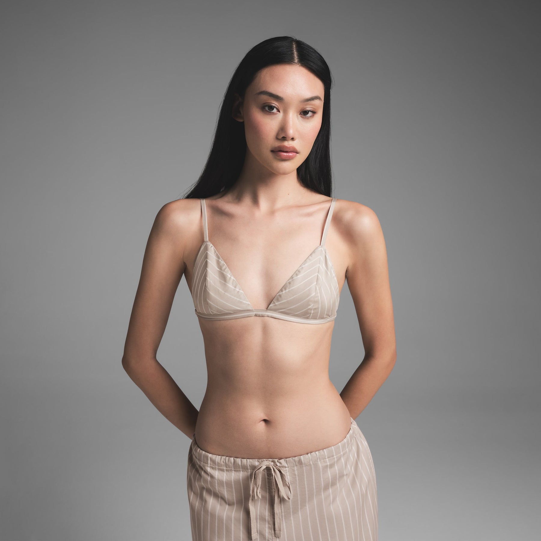 COTTON POPLIN TRIANGLE BRALETTE | STONE STRIPE