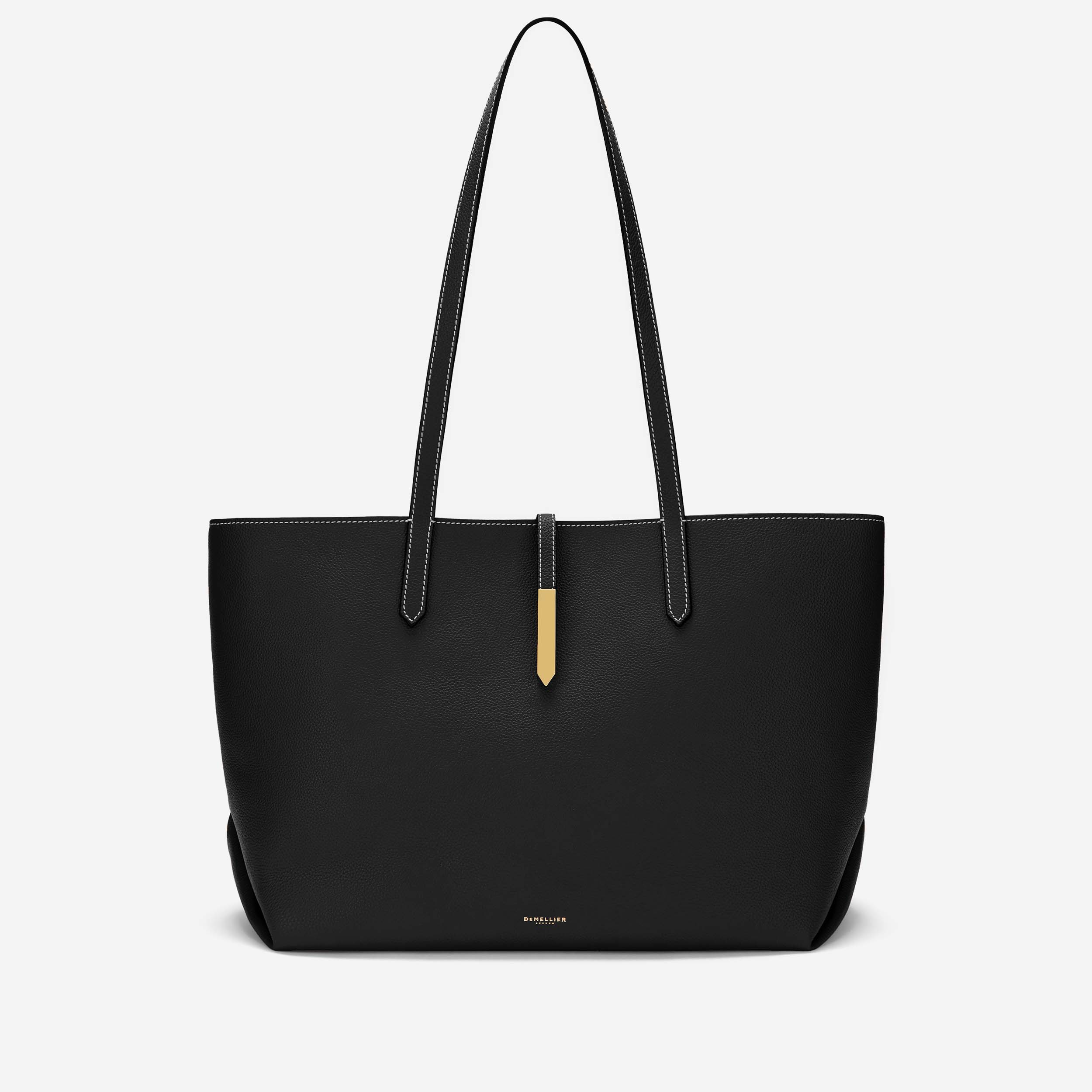 DeMellier The Tokyo Tote black small grain ecru stitching