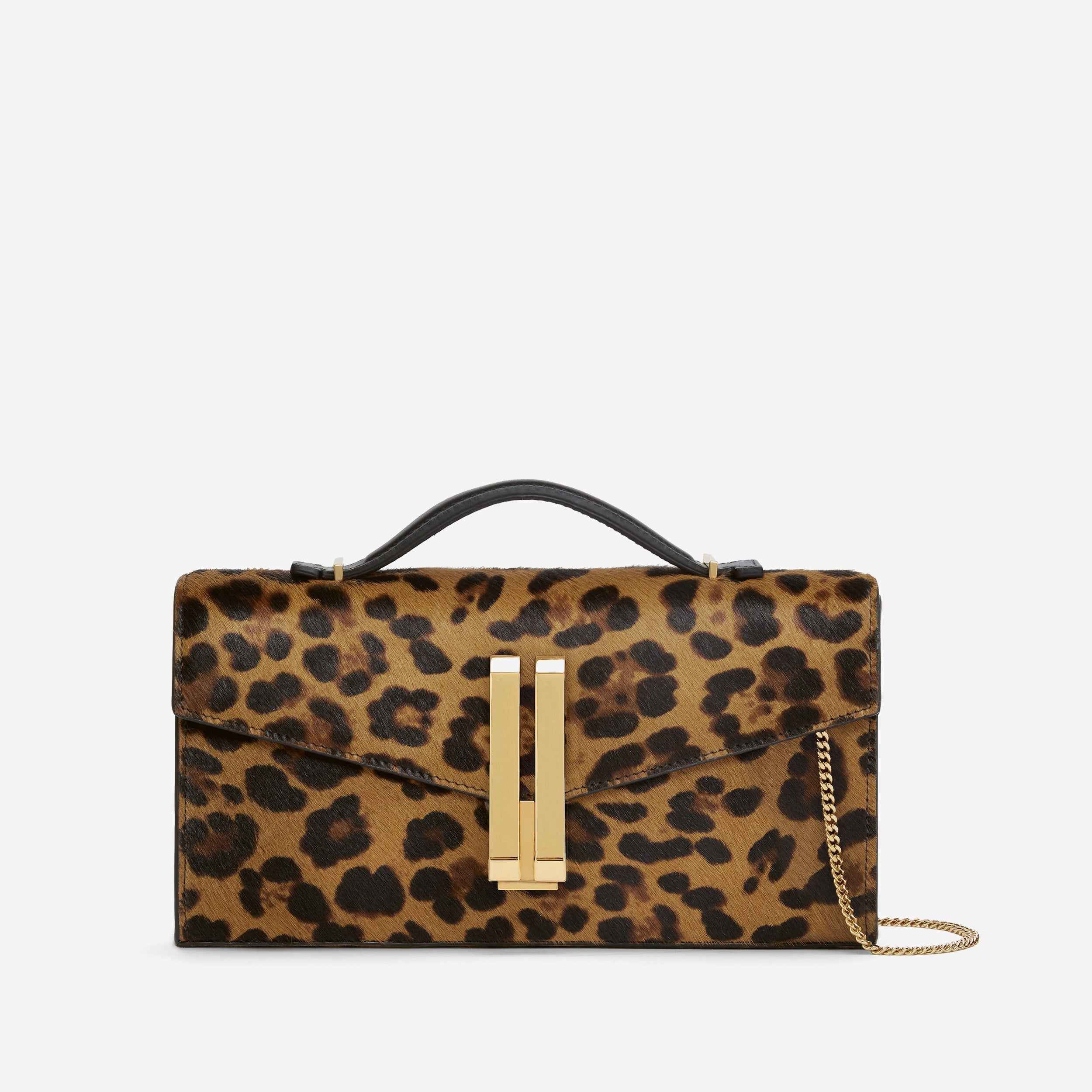 DeMellier The Vancouver Clutch leopard-effect calf hair & black smooth