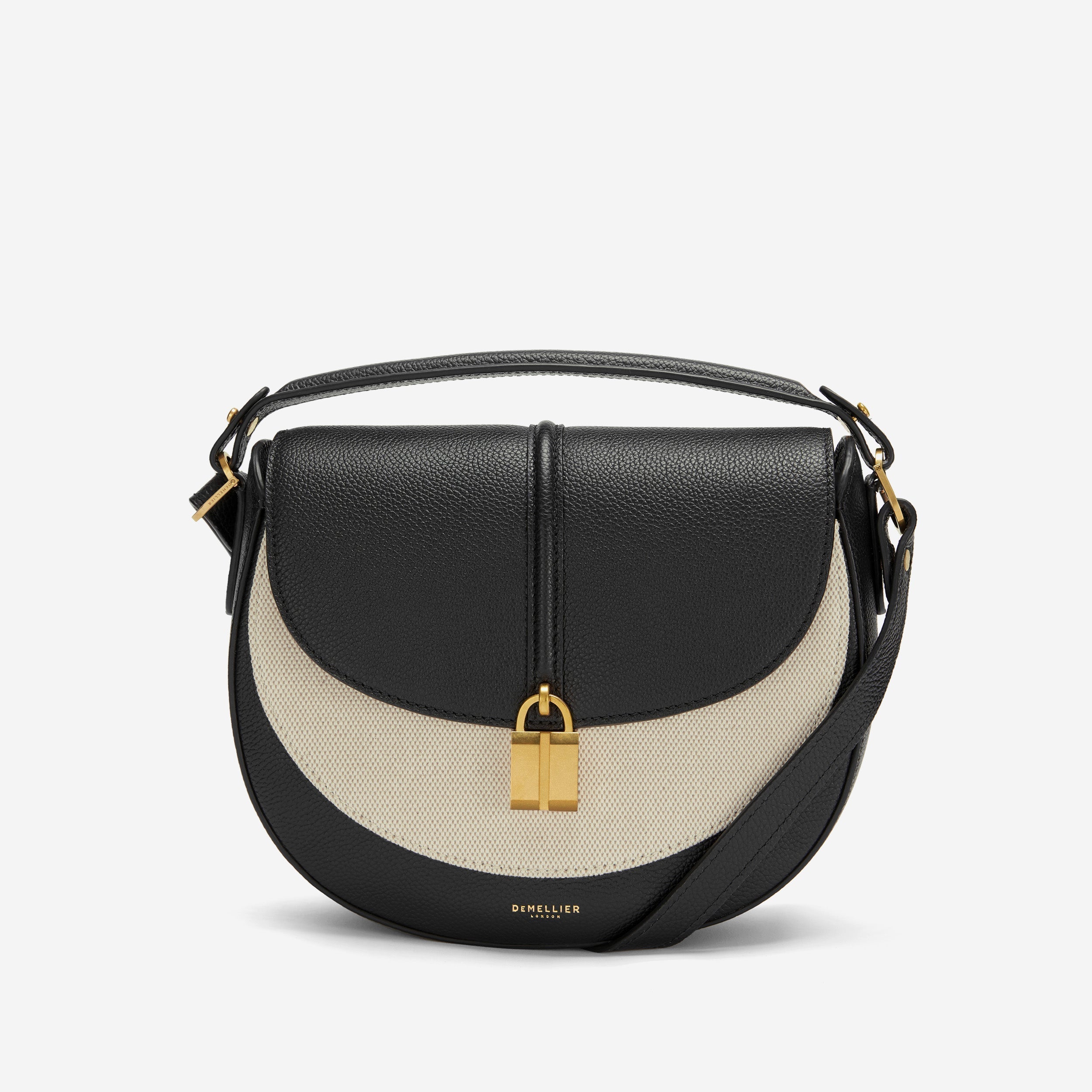 DeMellier The Siena Saddle salt & pepper canvas black small grain