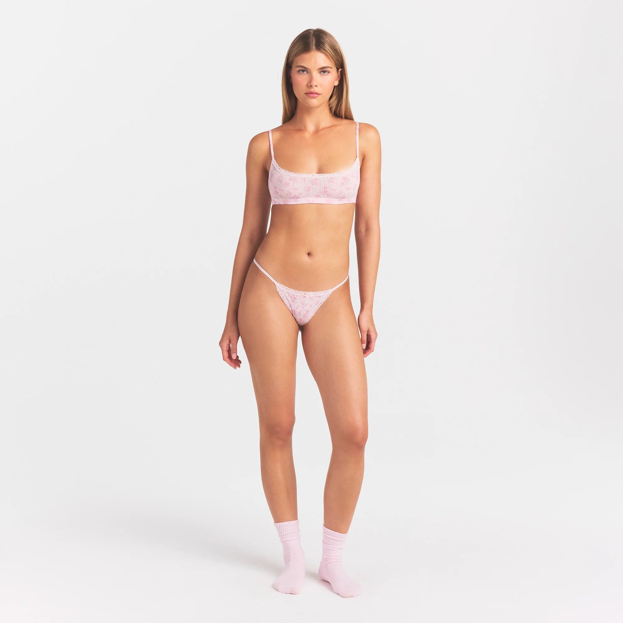 Lightweight Cotton Pointelle Lace String Thong