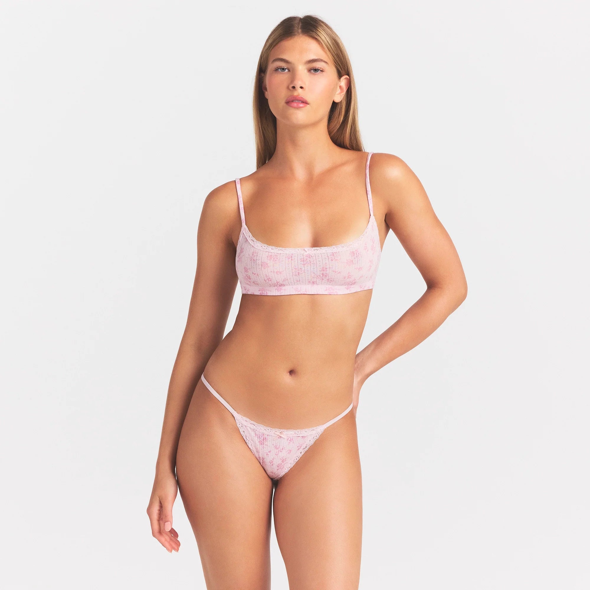 Lightweight Cotton Pointelle Lace String Thong