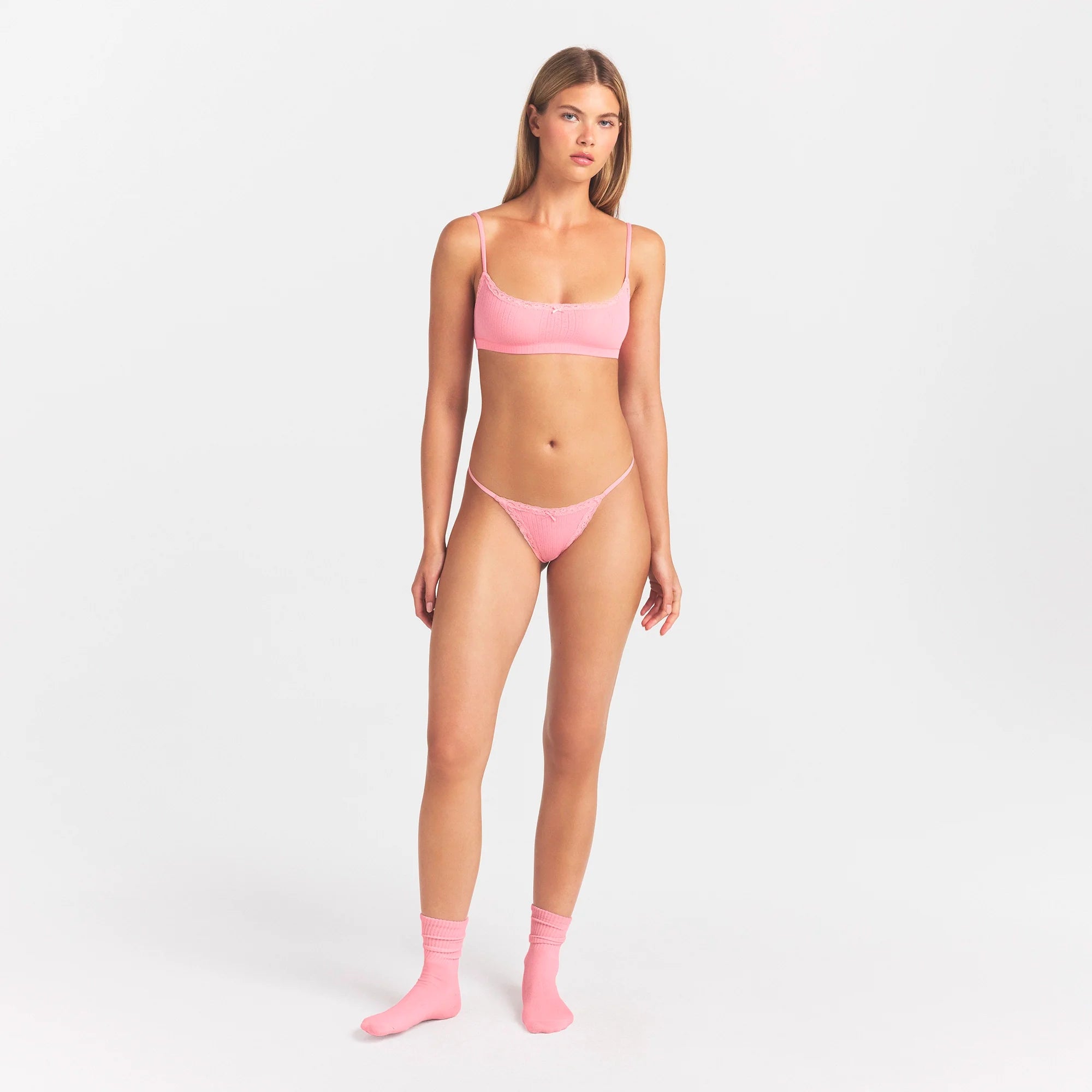 Lightweight Cotton Pointelle Lace String Thong