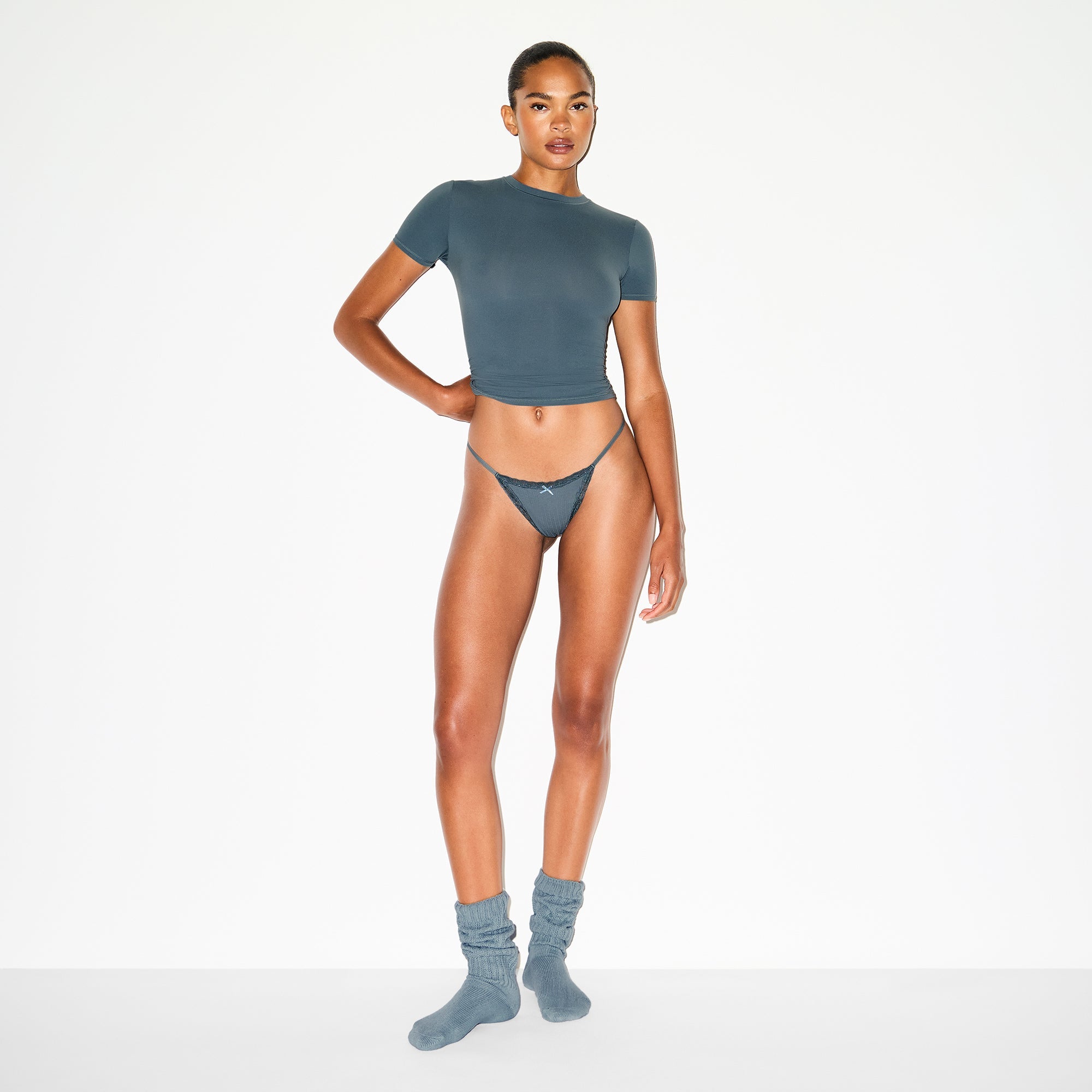 Lightweight Cotton Pointelle Lace String Thong
