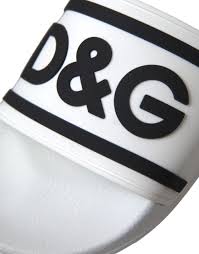 DOLCE & GABBANA WHITE SLIDERS WITH CONTRASTING DG LOGO