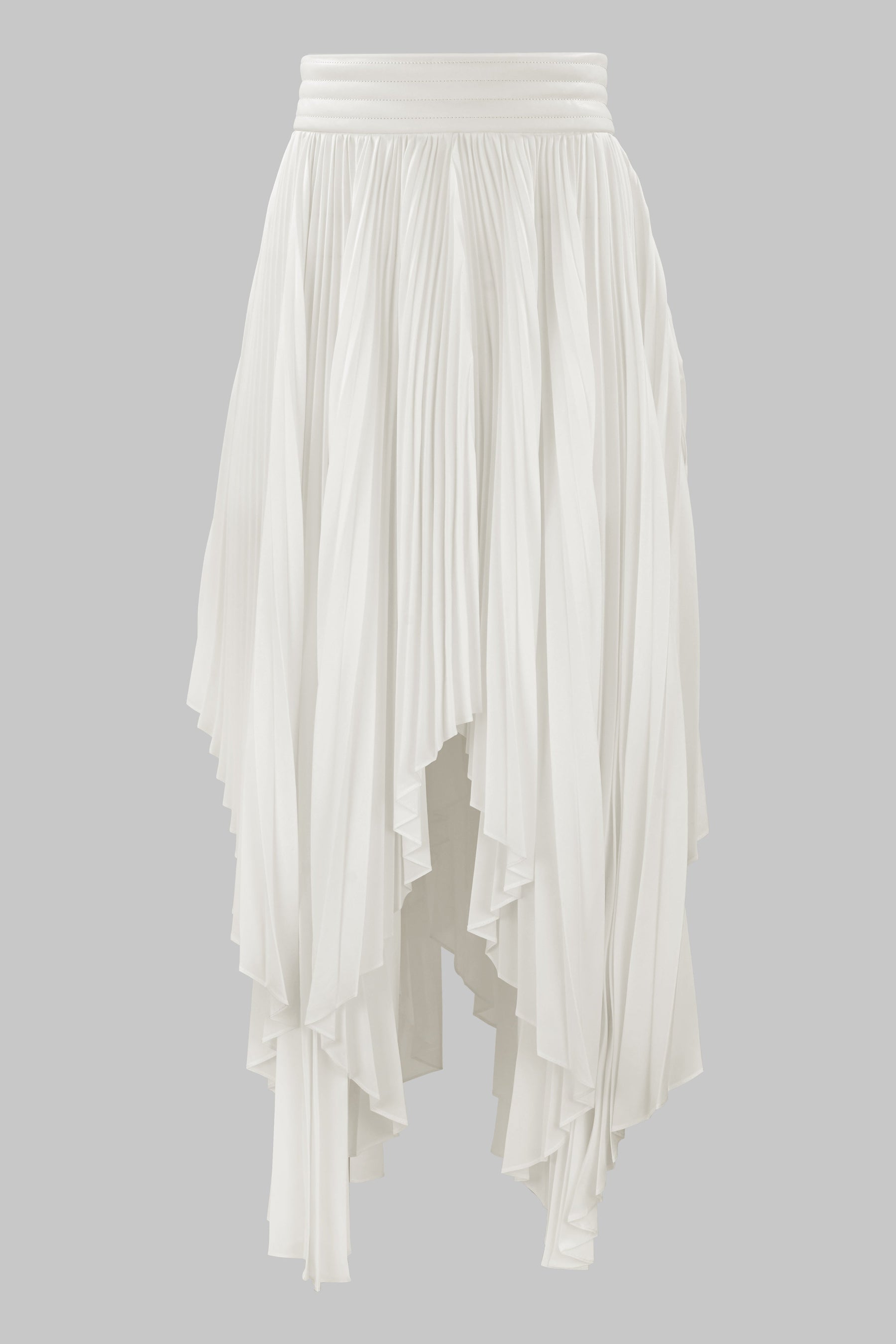 ASYMMETRIC PLEATED SKIRT W/ VEGAN LEATHER WAIST
