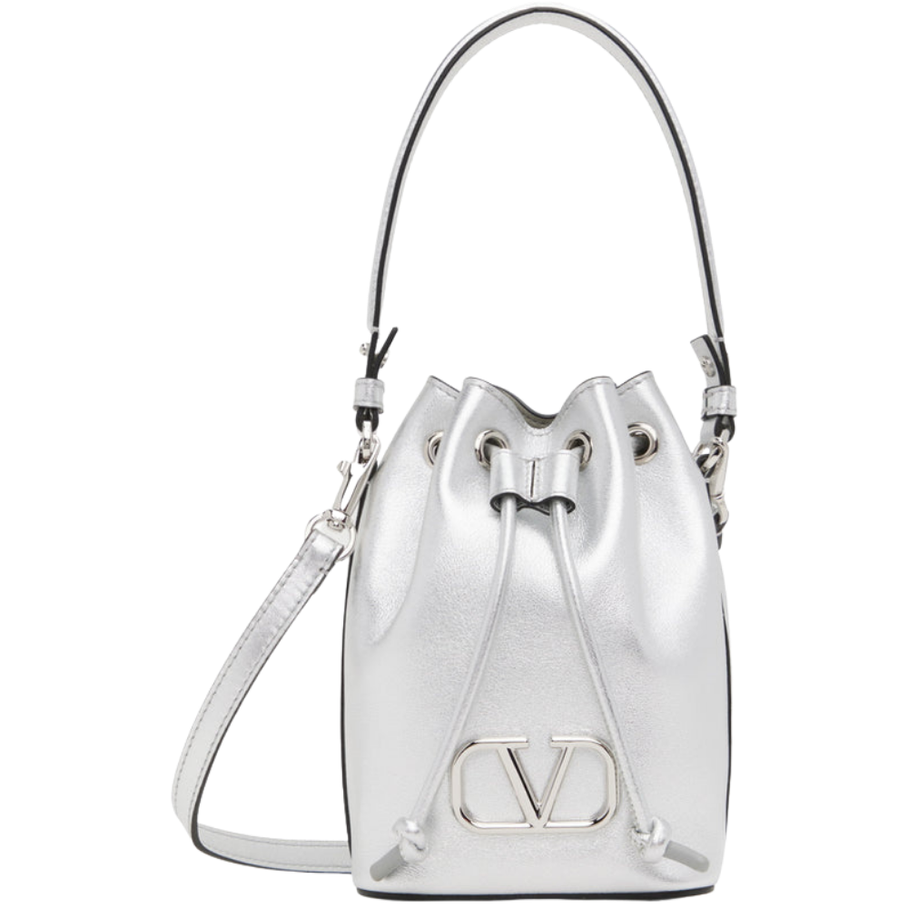 Valentino Garavani Silver Mini VLogo Signature Bucket Bag
