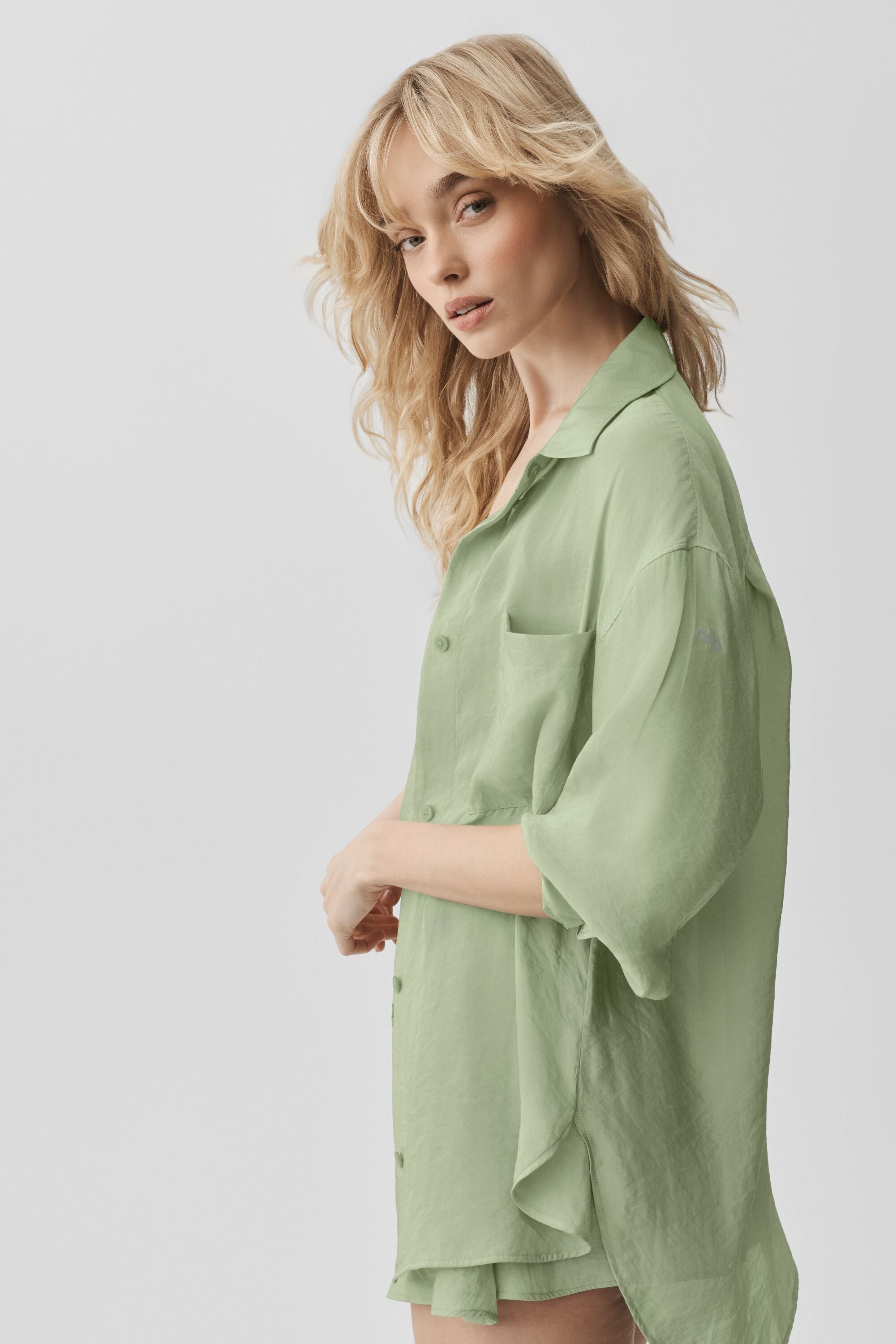 Semi-Sheer Golden Hour Button Down Long Sleeve