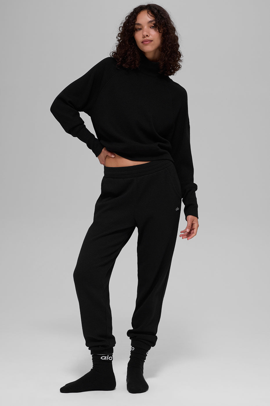 Waffle Weekend Escape Mock Neck Long Sleeve