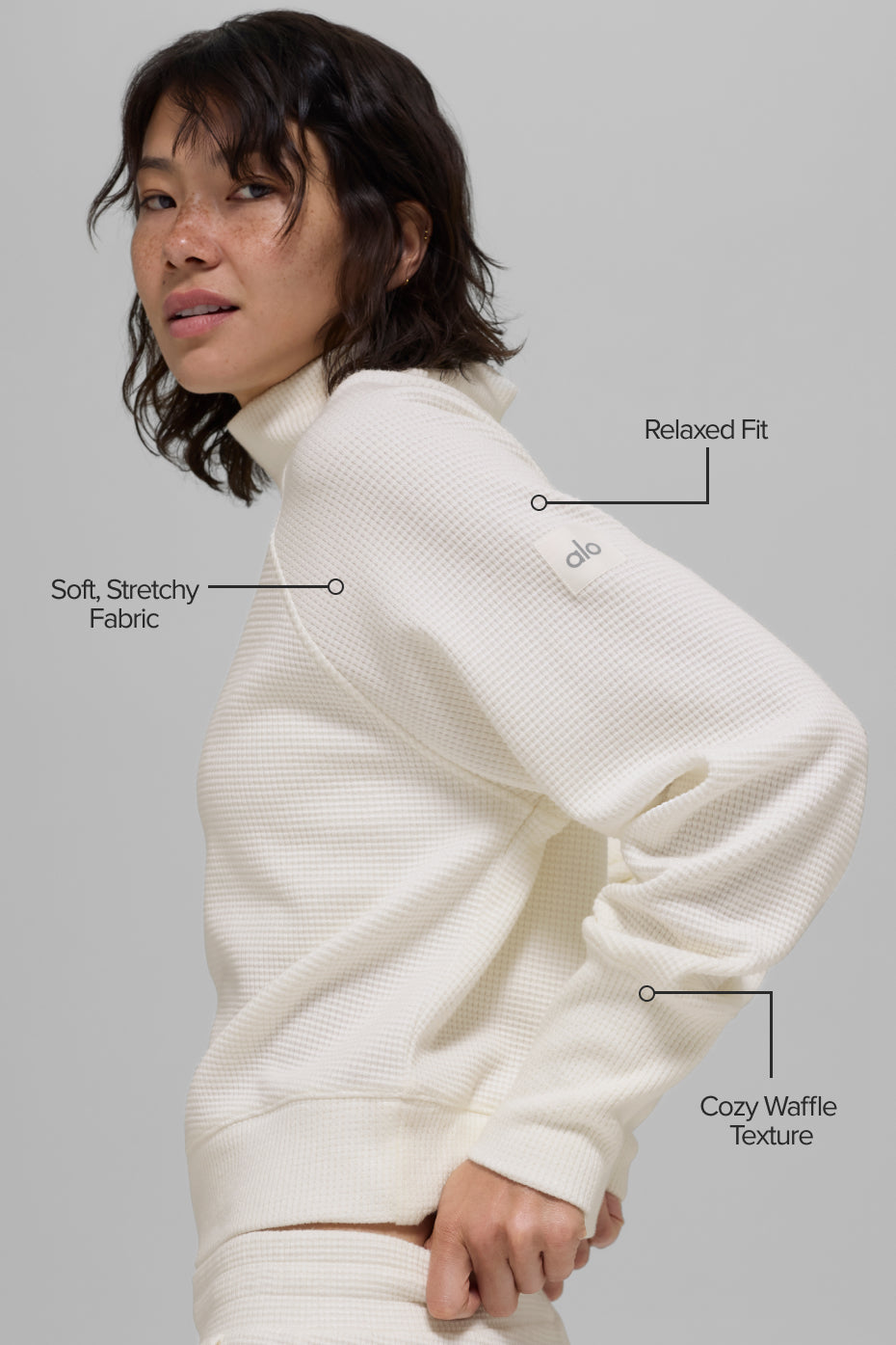 Waffle Weekend Escape Mock Neck Long Sleeve